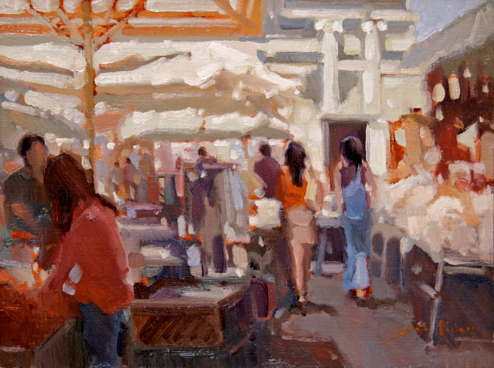 Cityscape “Market Day Study” by Sarah Kidner – oil on panel.