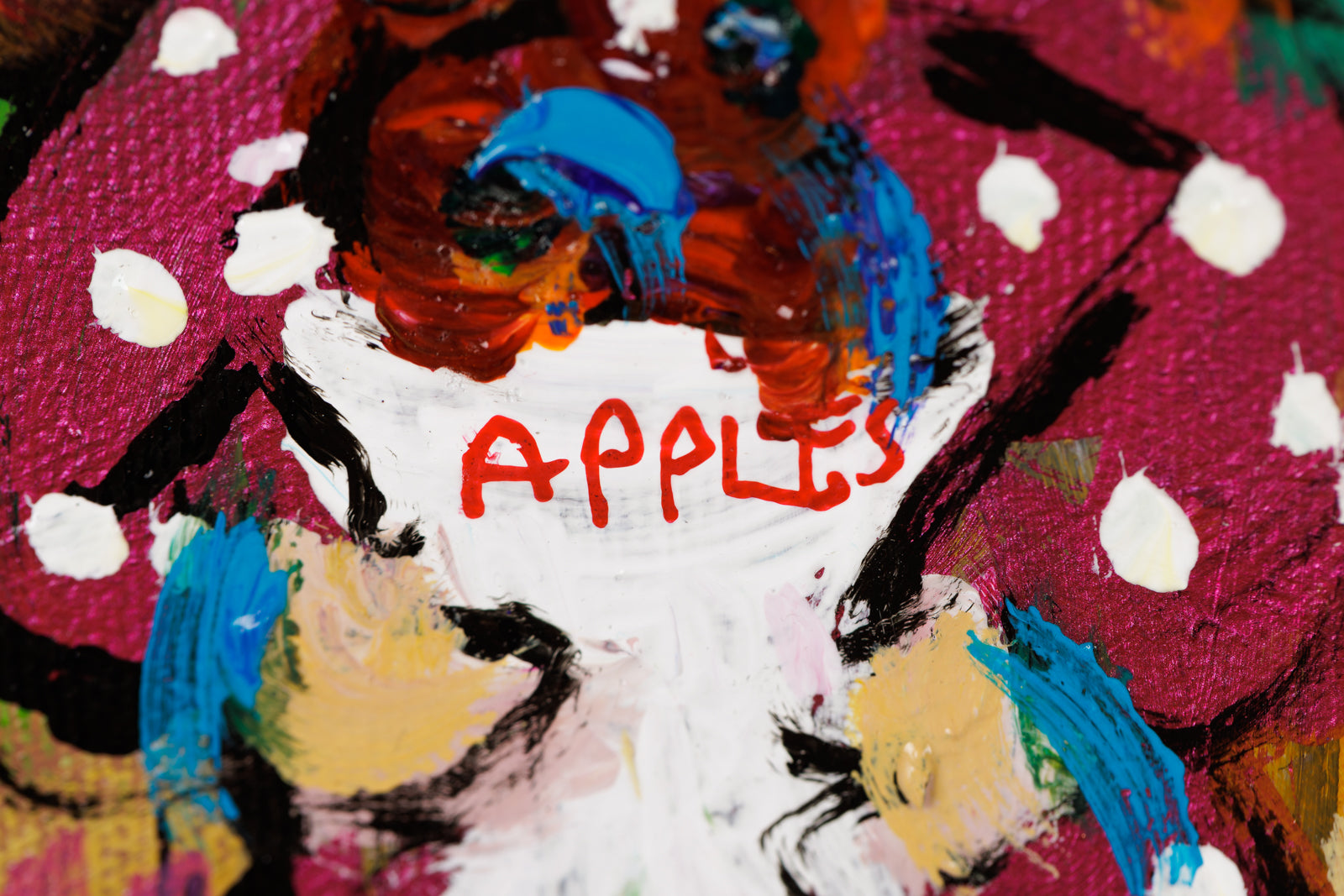 Katerina Mertikas, "Apples In The Orchard," detail view, acrylic on canvas