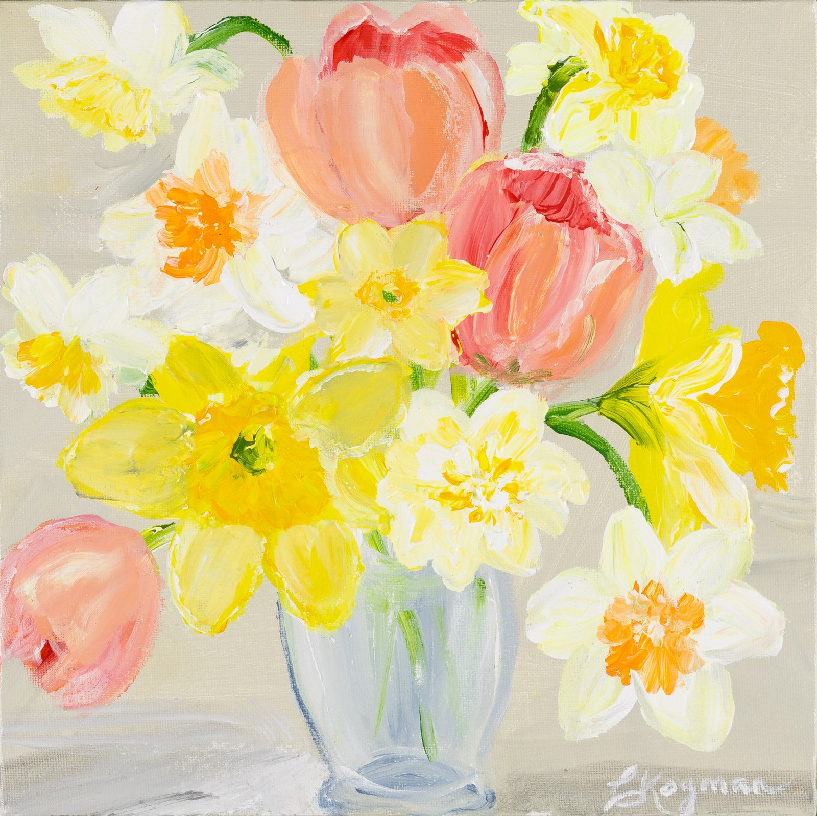 Floral “Spring Peepers” by Caroline Koyman – acrylic on canvas.