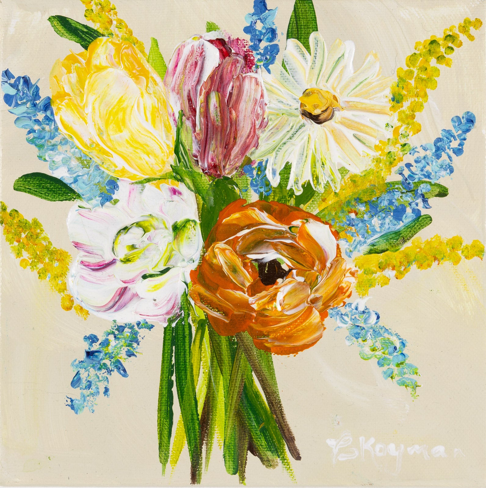 Floral “Vintage Bouquet II” by Caroline Koyman – acrylic on canvas.