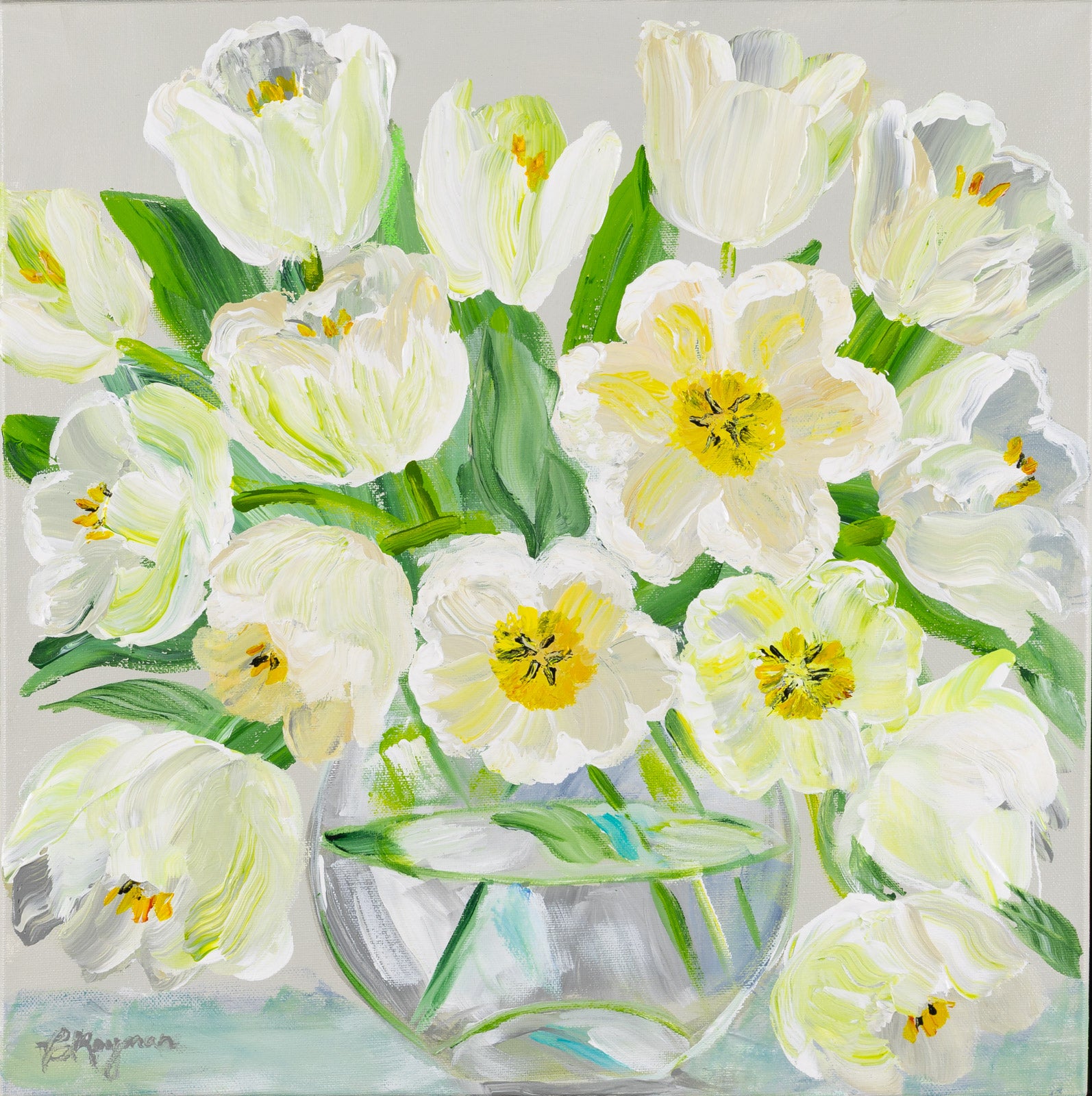 Floral “Merry & Bright” by Caroline Koyman – acrylic on canvas.