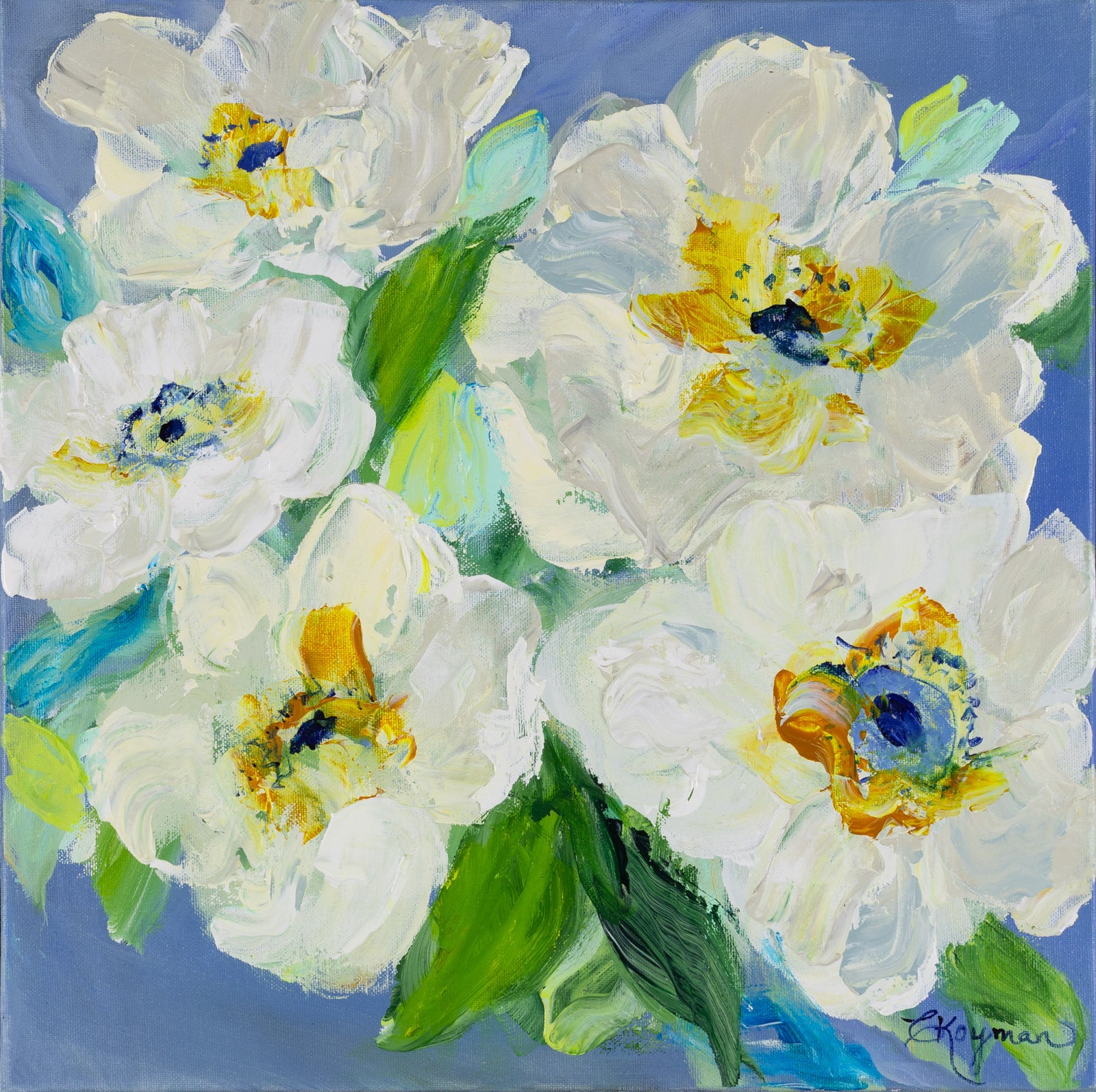 Floral “Skinny Dipping” by Caroline Koyman – acrylic on canvas.