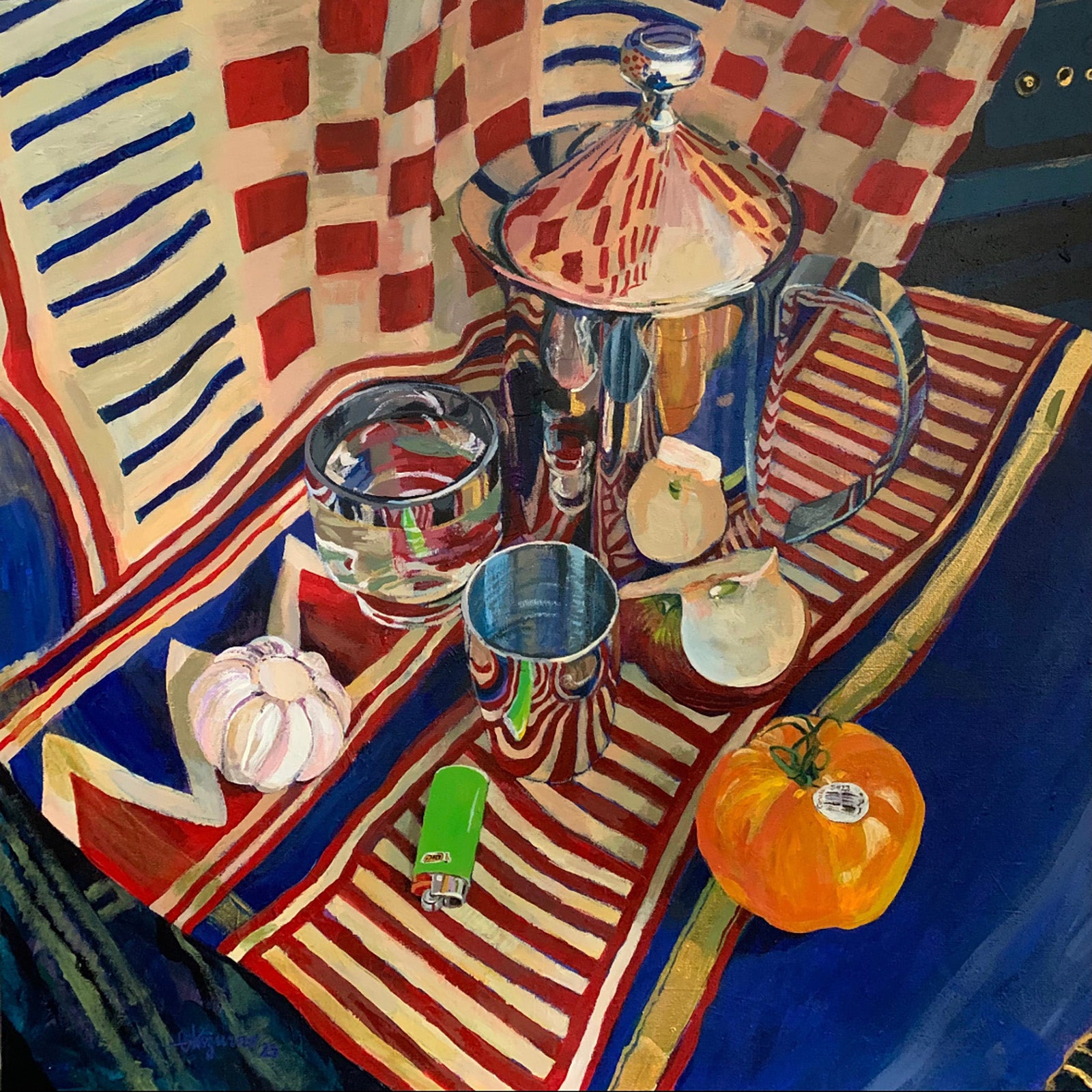 Still-Life “Still Life With Lighter” by Eliza Kozurno – acrylic on canvas.