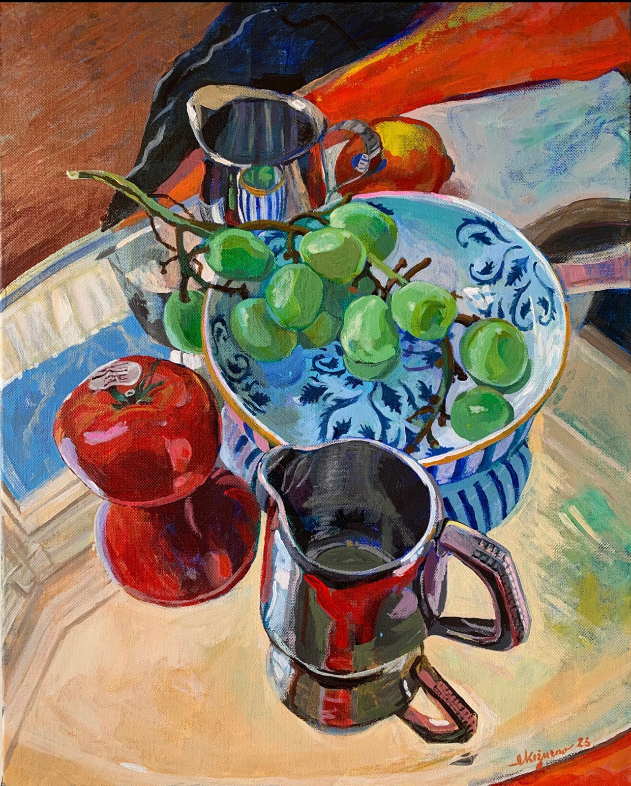 Still-Life “Still Life With Tomato” by Eliza Kozurno – acrylic on canvas.