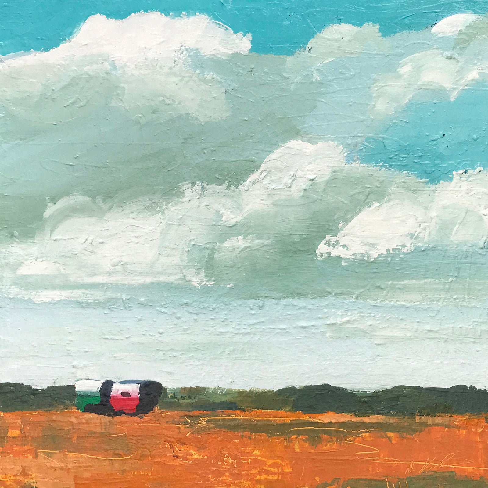 Landscape “Grain Wagons” by Debra Krakow – acrylic on canvas.