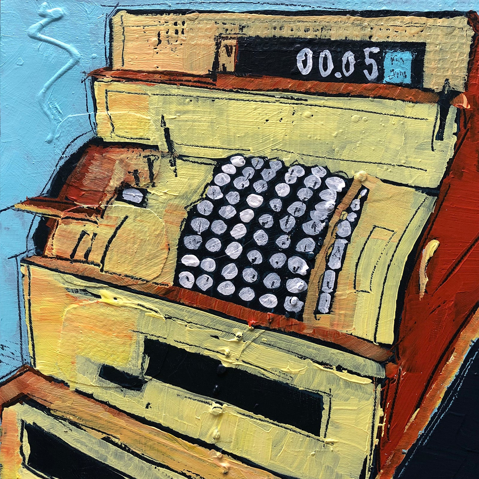 Still-Life “Cash Register” by Debra Krakow – acrylic on panel.