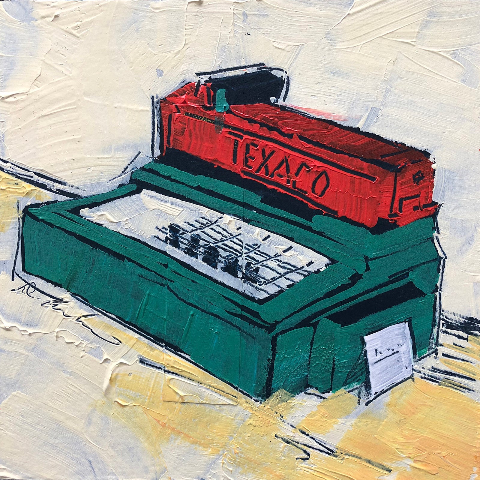 Still-Life “Credit Card Machine” by Debra Krakow – acrylic on panel.