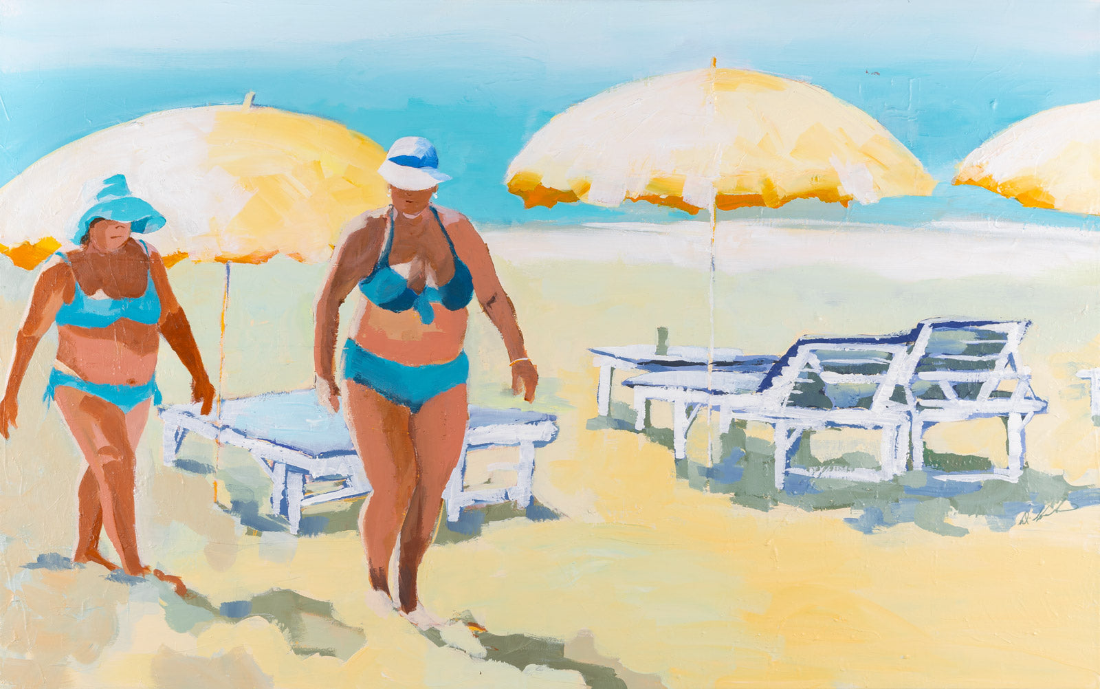 Figurative “Morning On The Beach” by Debra Krakow – acrylic on canvas.
