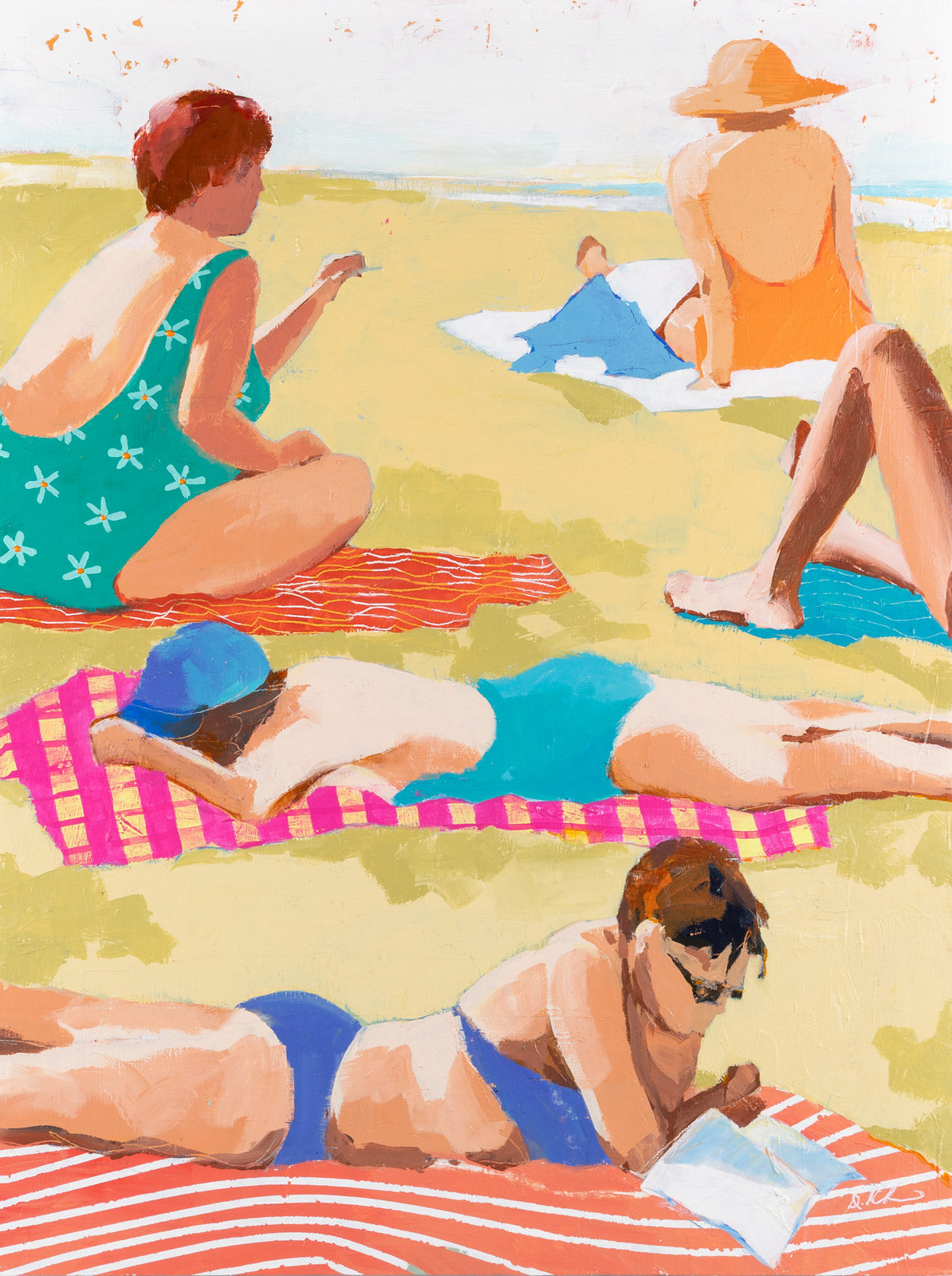 Figurative “Soaking Up The Sun” by Debra Krakow – acrylic on panel.