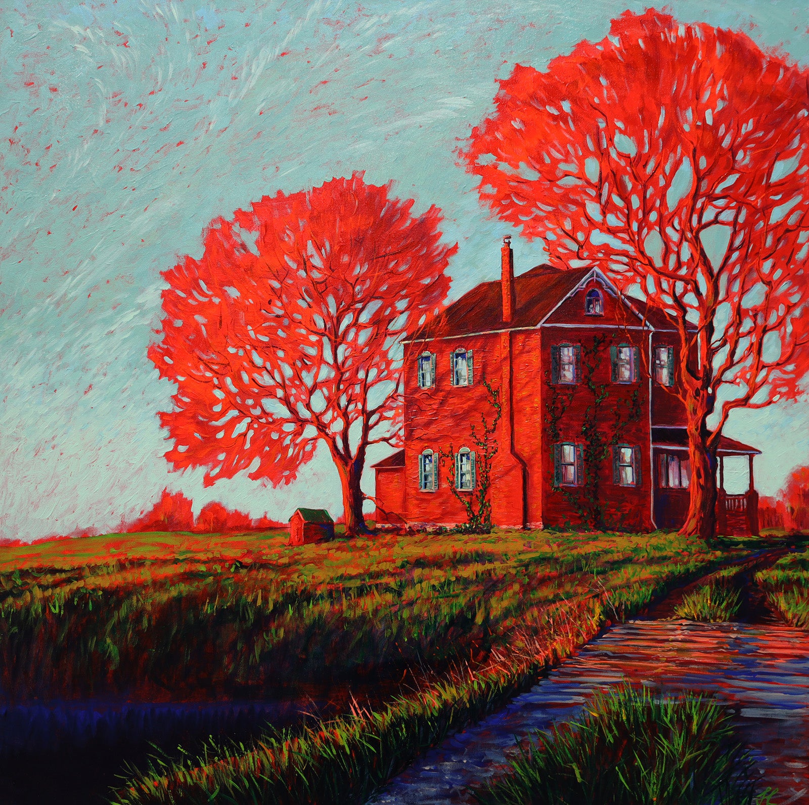 Landscape “Wooden Bridge” by Anna Kutishcheva – acrylic on canvas.
