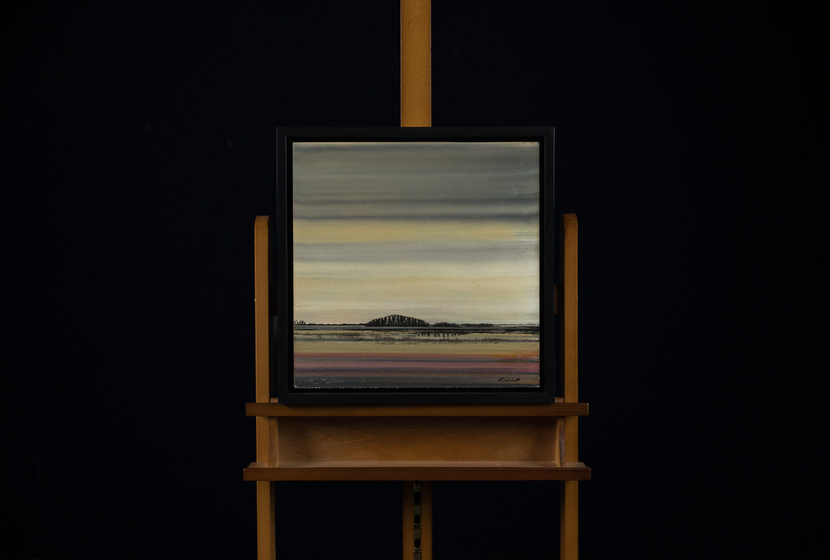 Ken Vincent, "Landscape 7," acrylic on panel, 15 x 15 in, landscape painting with sky, framed