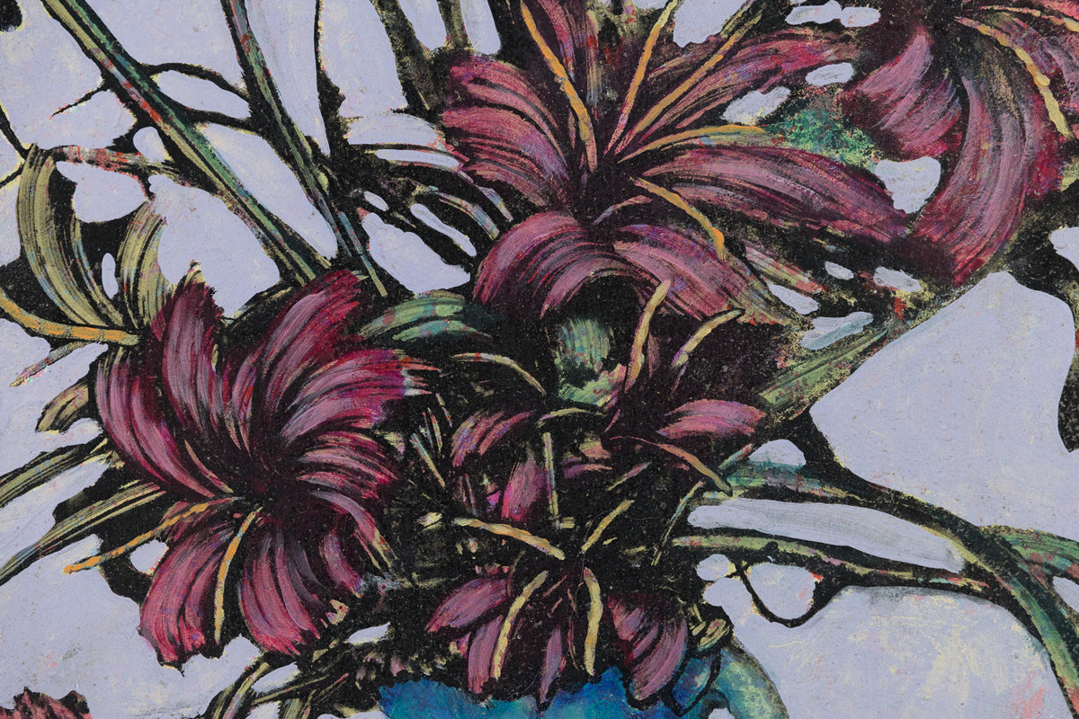 Ken Vincent, "Lilies In A Blue Vase II," detail view, acrylic on panel