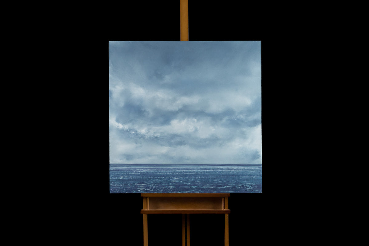 Ken Vincent, "Ocean 908," acrylic on panel, 36 x 36 in, seascape painting with clouds and sea, framed
