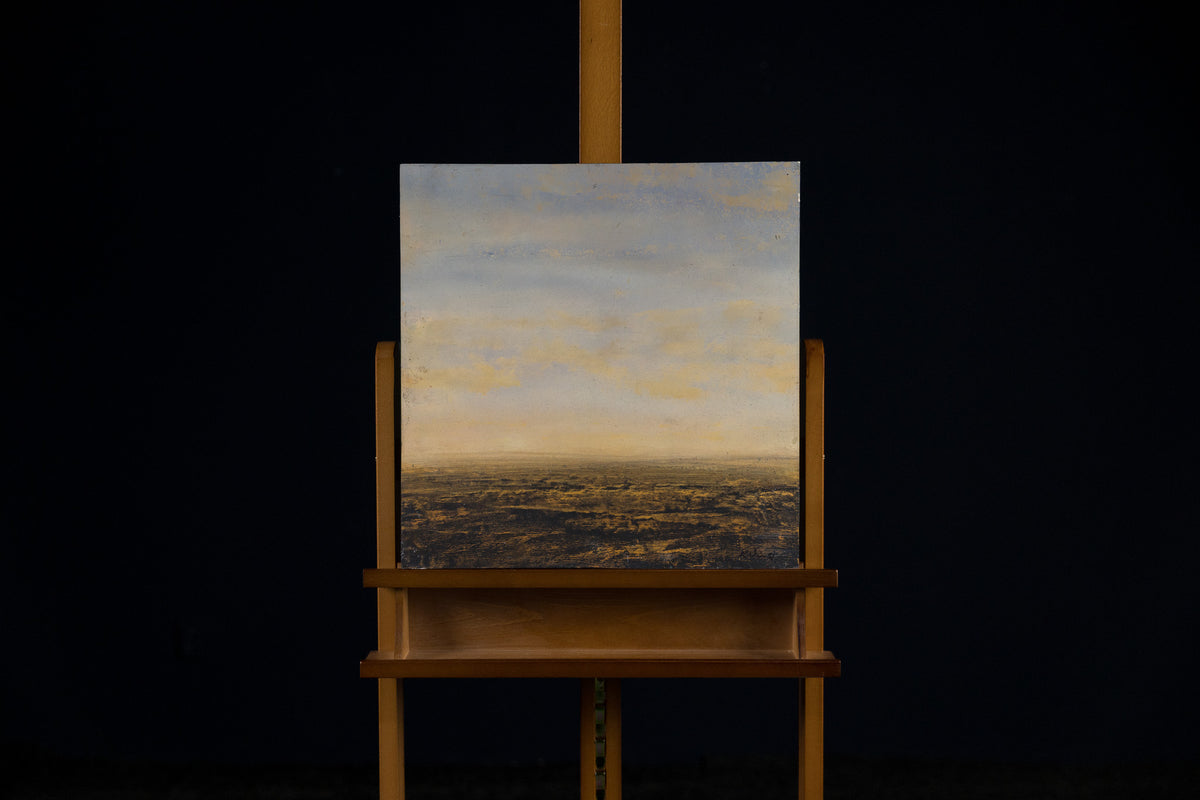 Ken Vincent, "From Above 1132," acrylic on panel, 17.5 x 18 in, landscape painting with prairie and clouds