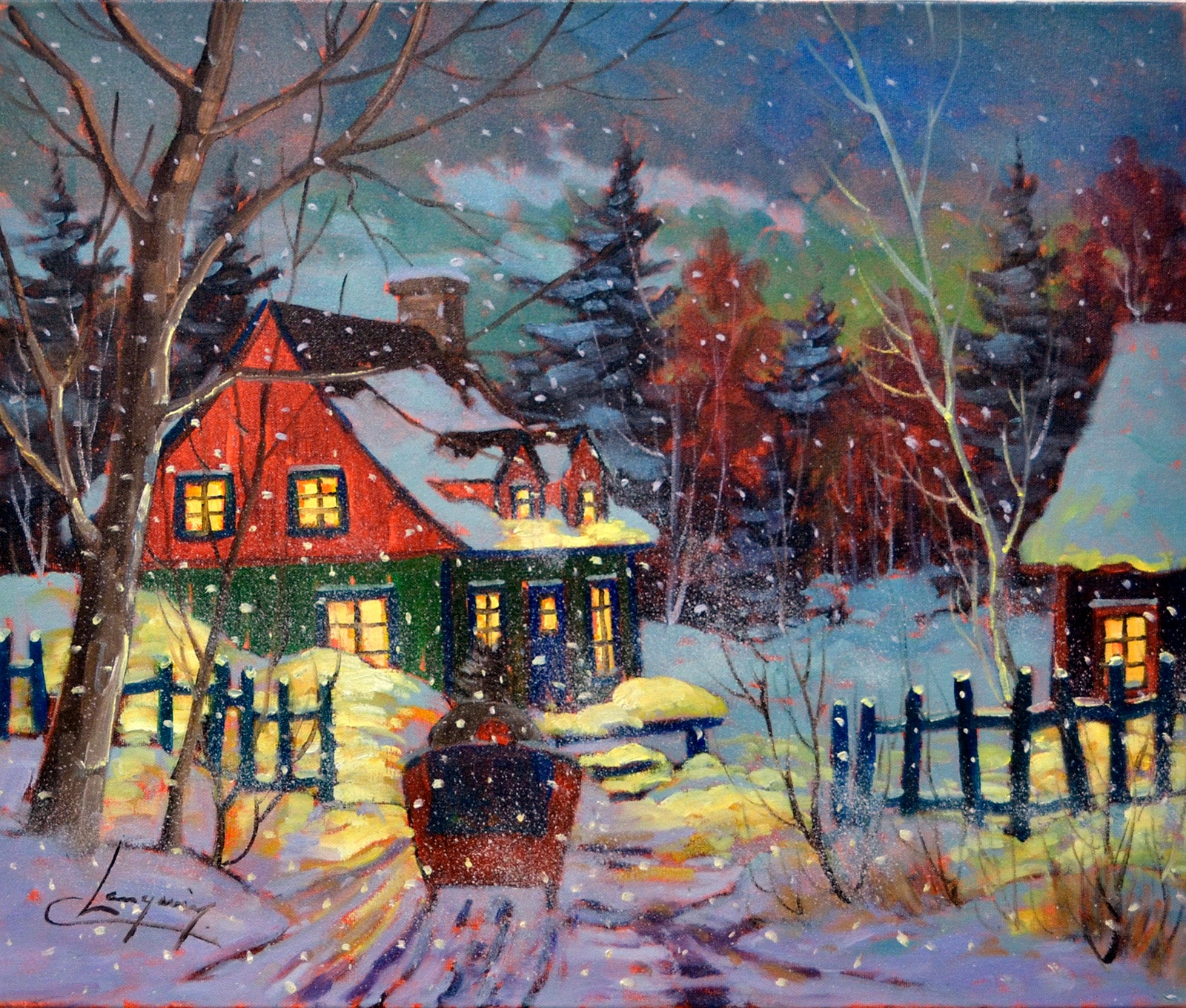 Landscape “Enfin A La Maison” by Claude Langevin – oil on canvas.