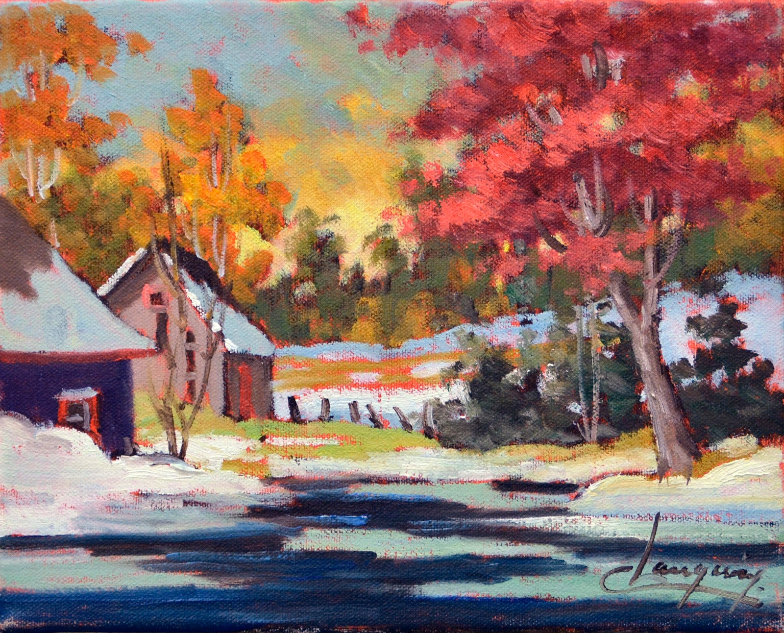 Landscape “Neige D'Octobre” by Claude Langevin – oil on canvas.