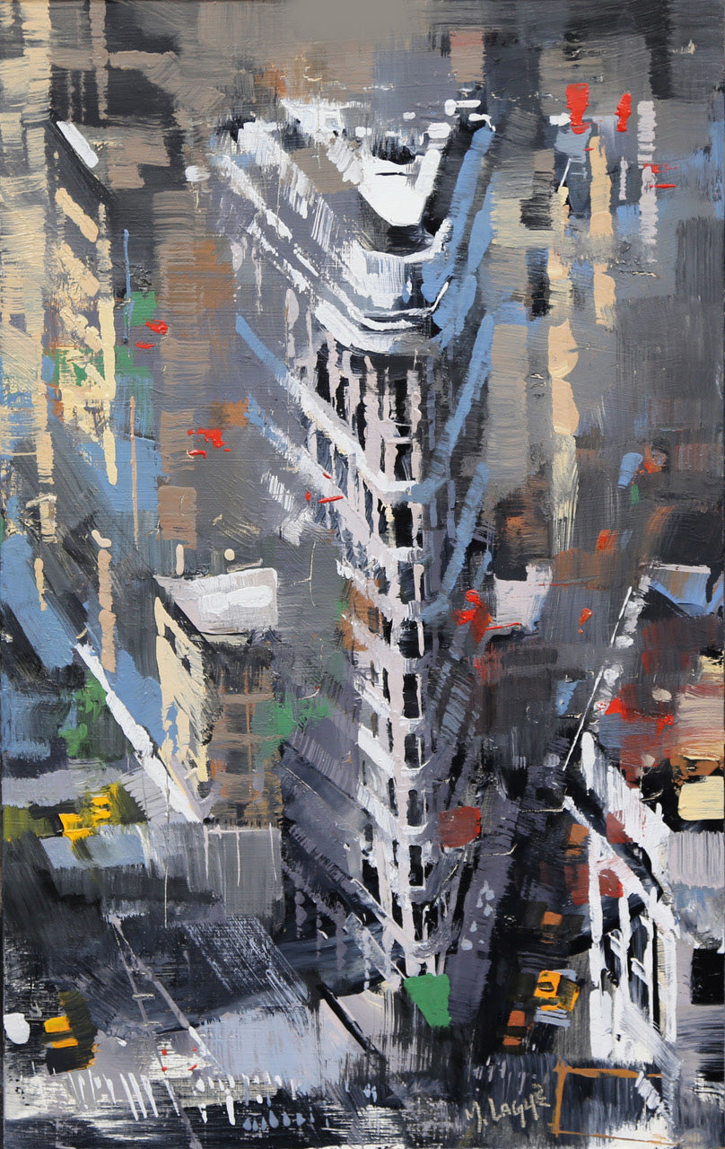 Cityscape “Flatiron Greys” by Mark Lague – oil on panel.