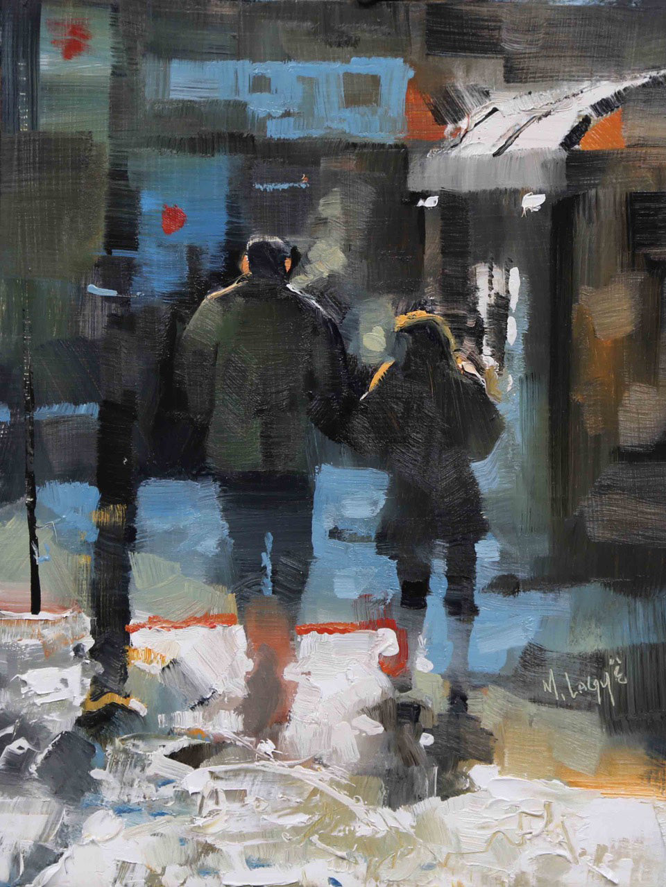 Figurative “Montreal Winter” by Mark Lague – oil on panel.