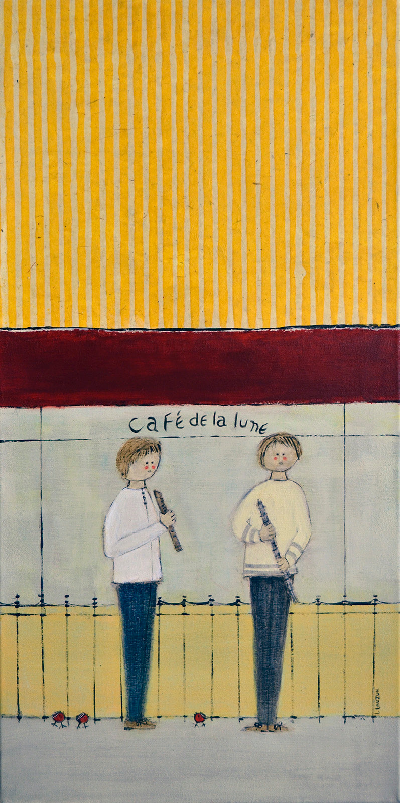 Figurative “Cafe De La Lune” by Louise Lauzon – acrylic on canvas.