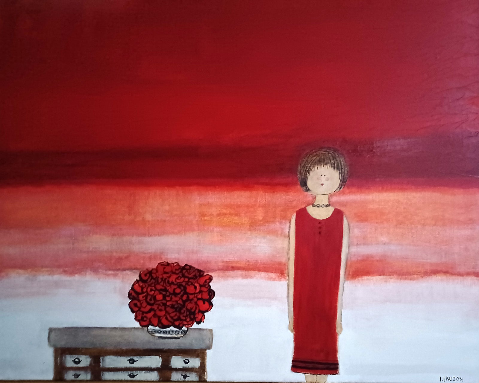 Figurative “Rouge” by Louise Lauzon – acrylic on canvas.