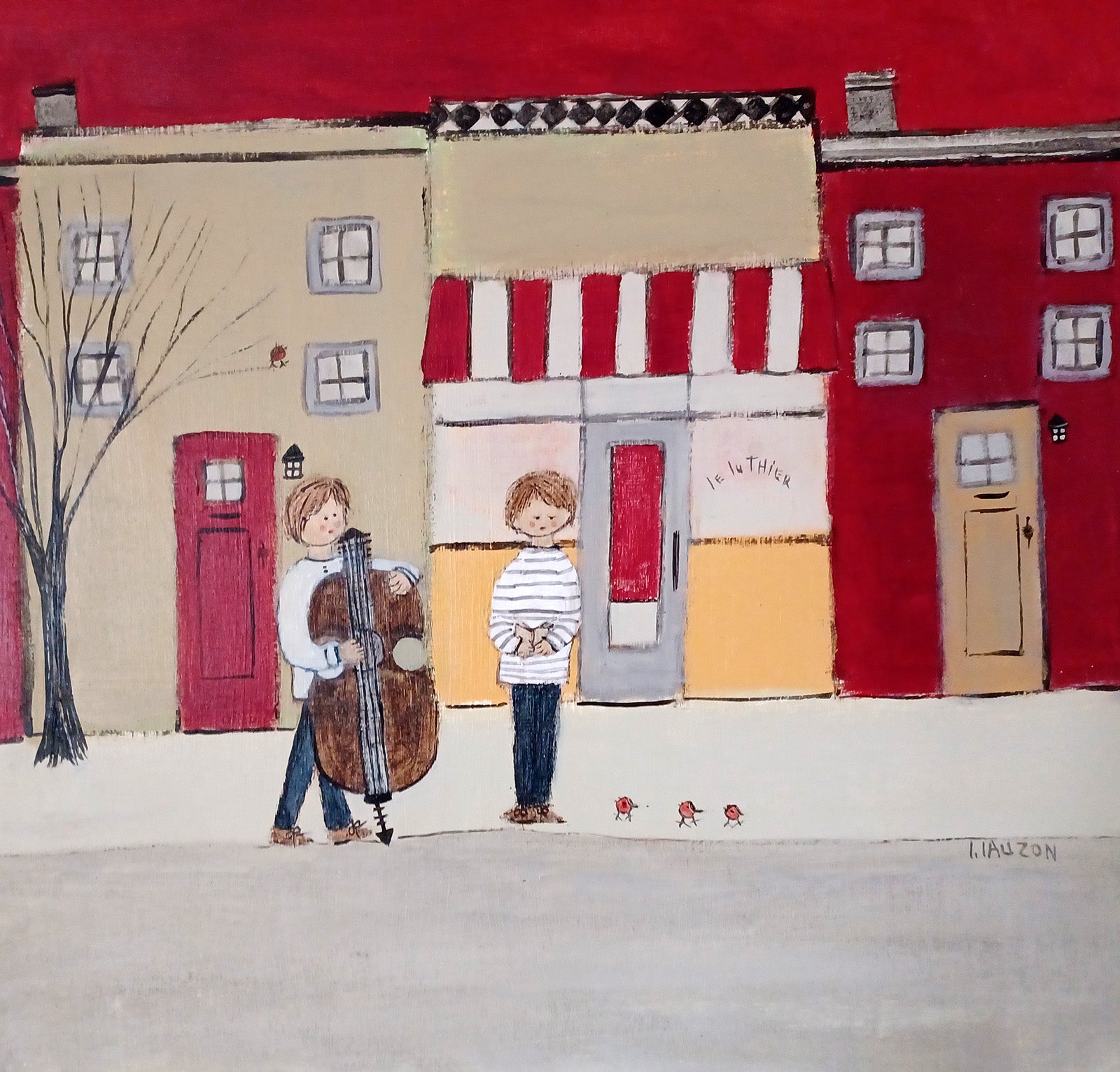 Figurative “Le Luthier” by Louise Lauzon – oil on canvas.