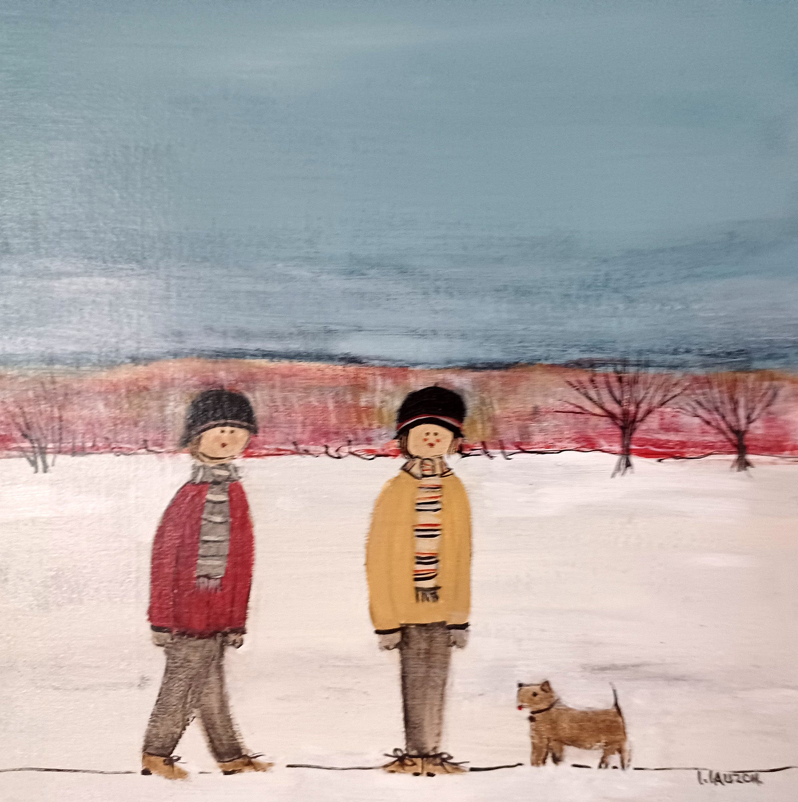 Figurative “La Marche A Pied” by Louise Lauzon – oil on canvas.