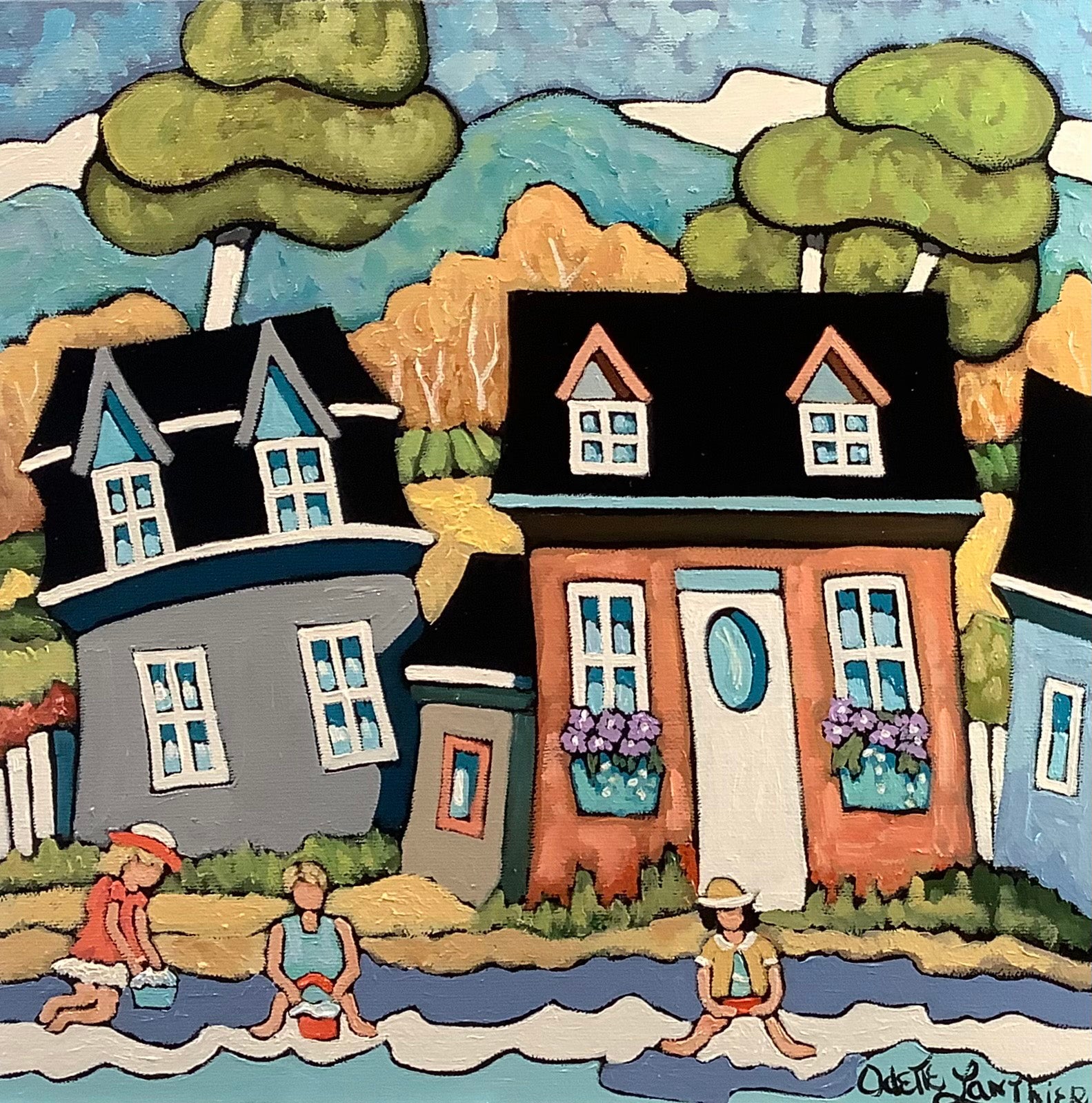 Cityscape “Au Bord Du Lac” by Odette Lanthier – oil on canvas.