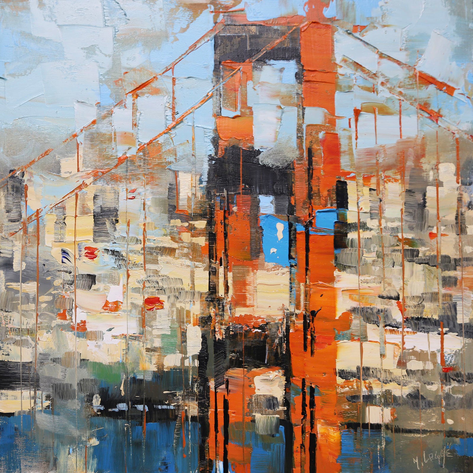 Cityscape “Golden Gate Afternoon” by Mark Lague – oil on panel.