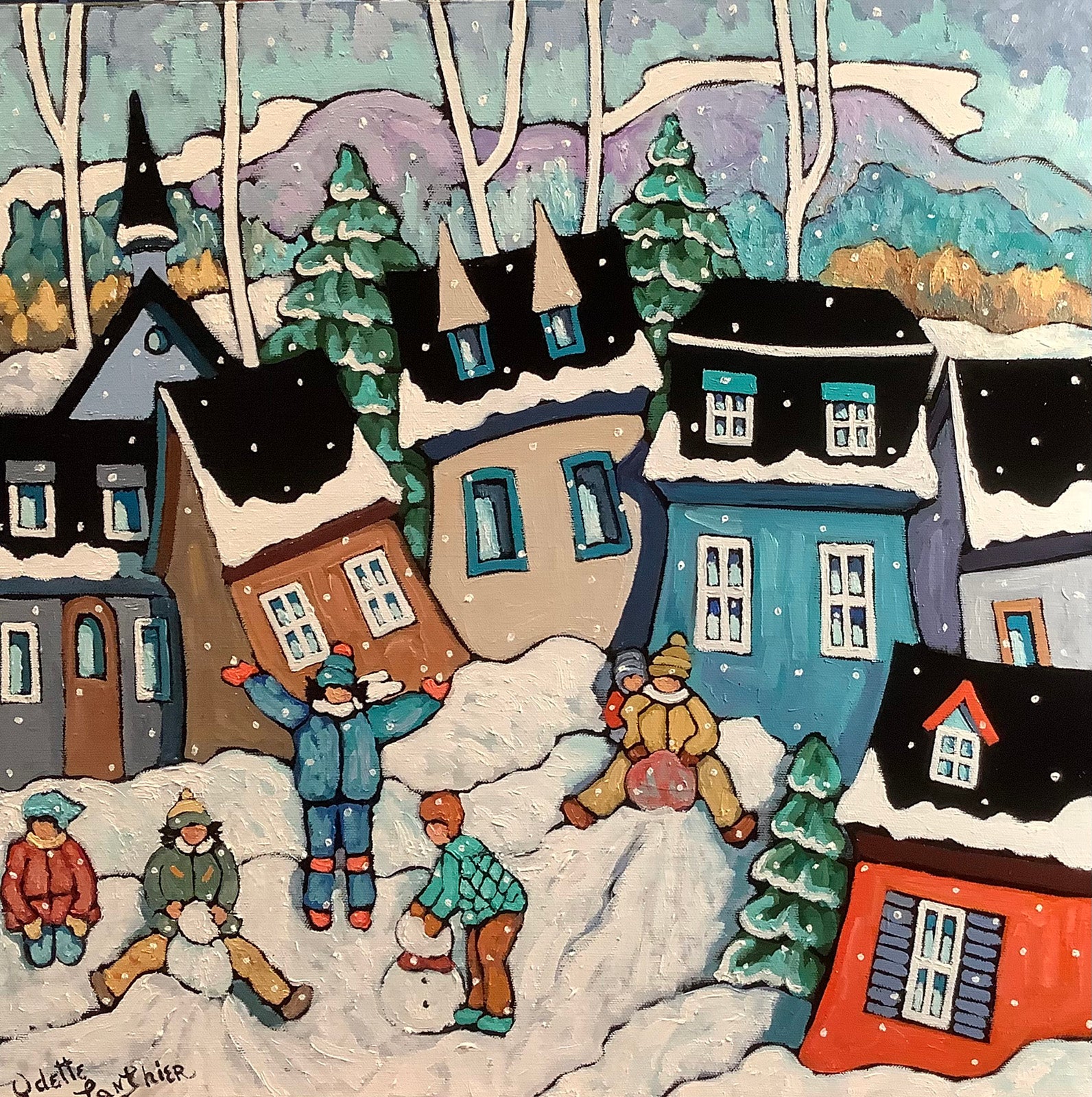 Children “Premiere Neige” by Odette Lanthier – oil on canvas.
