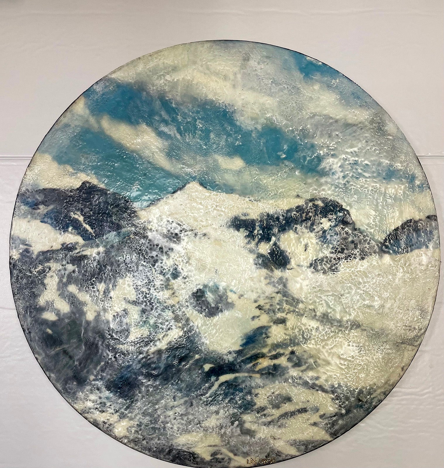 Landscape “Mountain High” by Lee Anne LaForge – encaustic on panel.