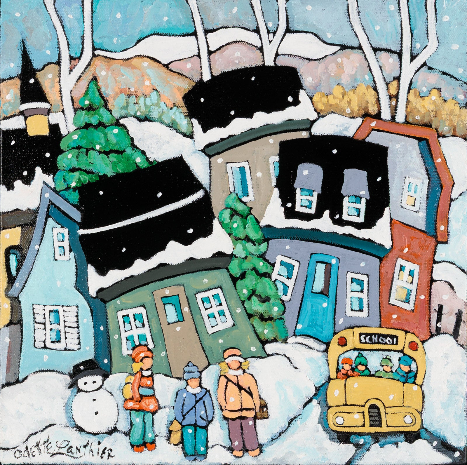 Cityscape “Le Bus Du Matin” by Odette Lanthier – oil on canvas.