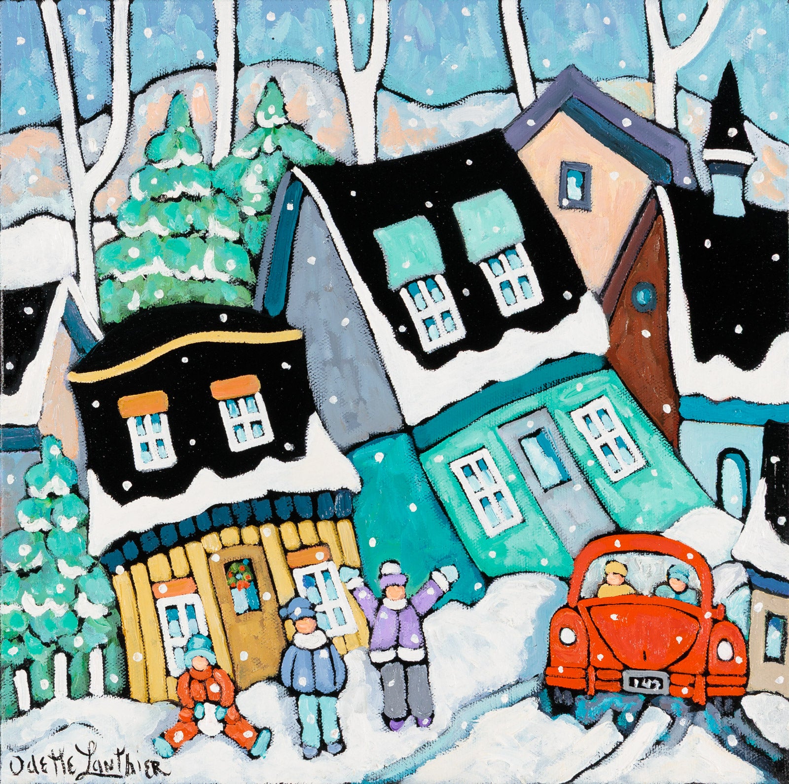 Cityscape “Les Parents Arrivent” by Odette Lanthier – oil on canvas.