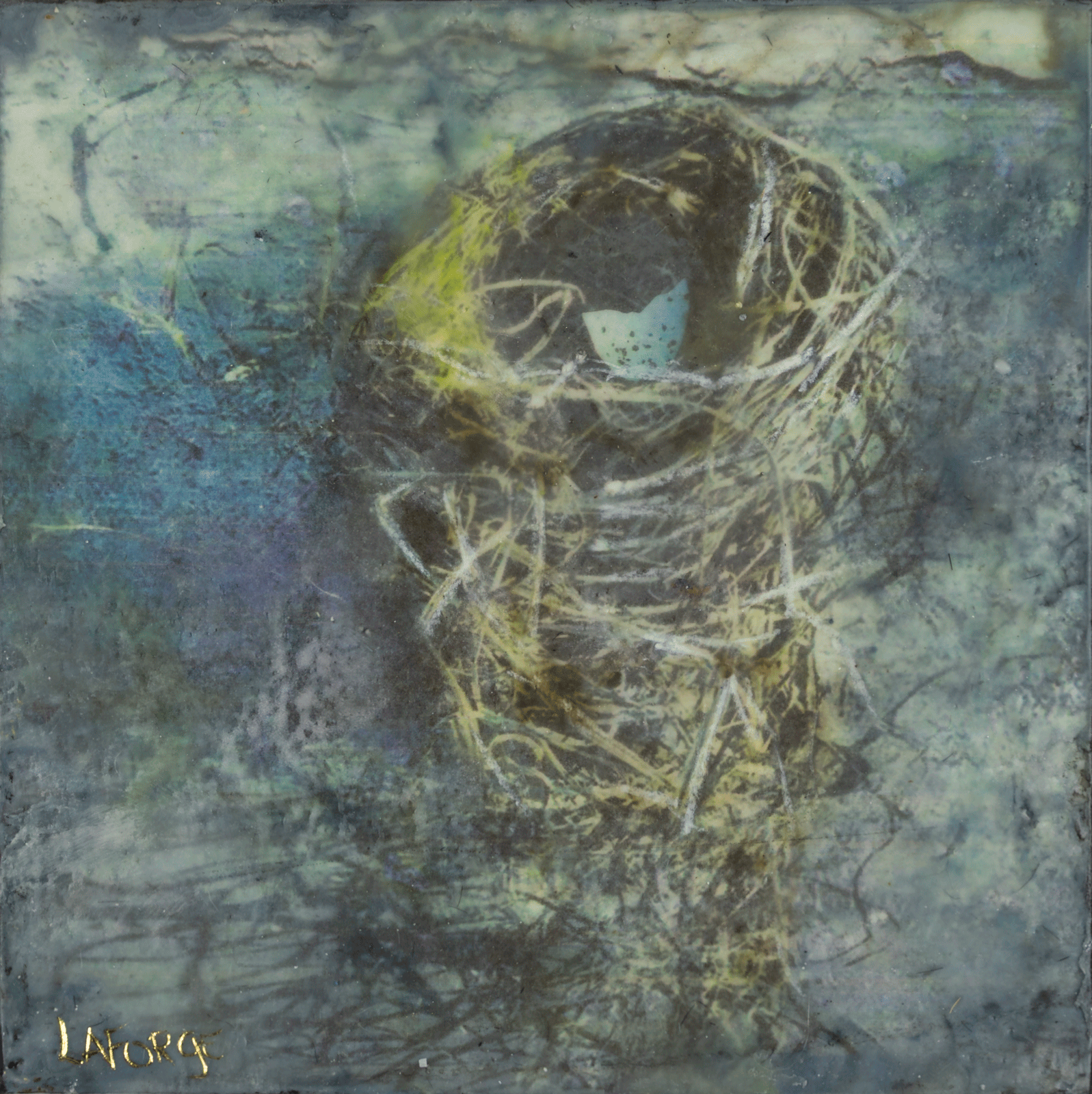 Birds “The Empty Nest” by Lee Anne LaForge – encaustic on panel.