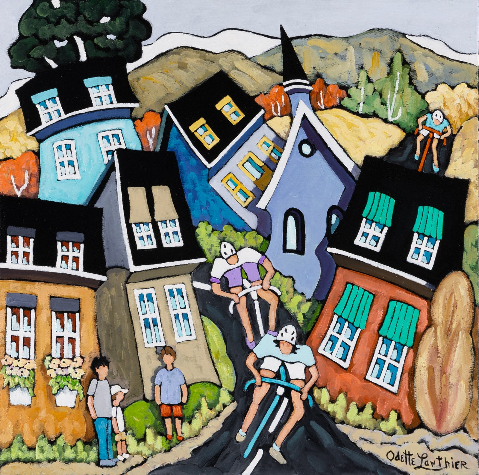 Cityscape “D'Un Village A L'Autre” by Odette Lanthier – oil on canvas.