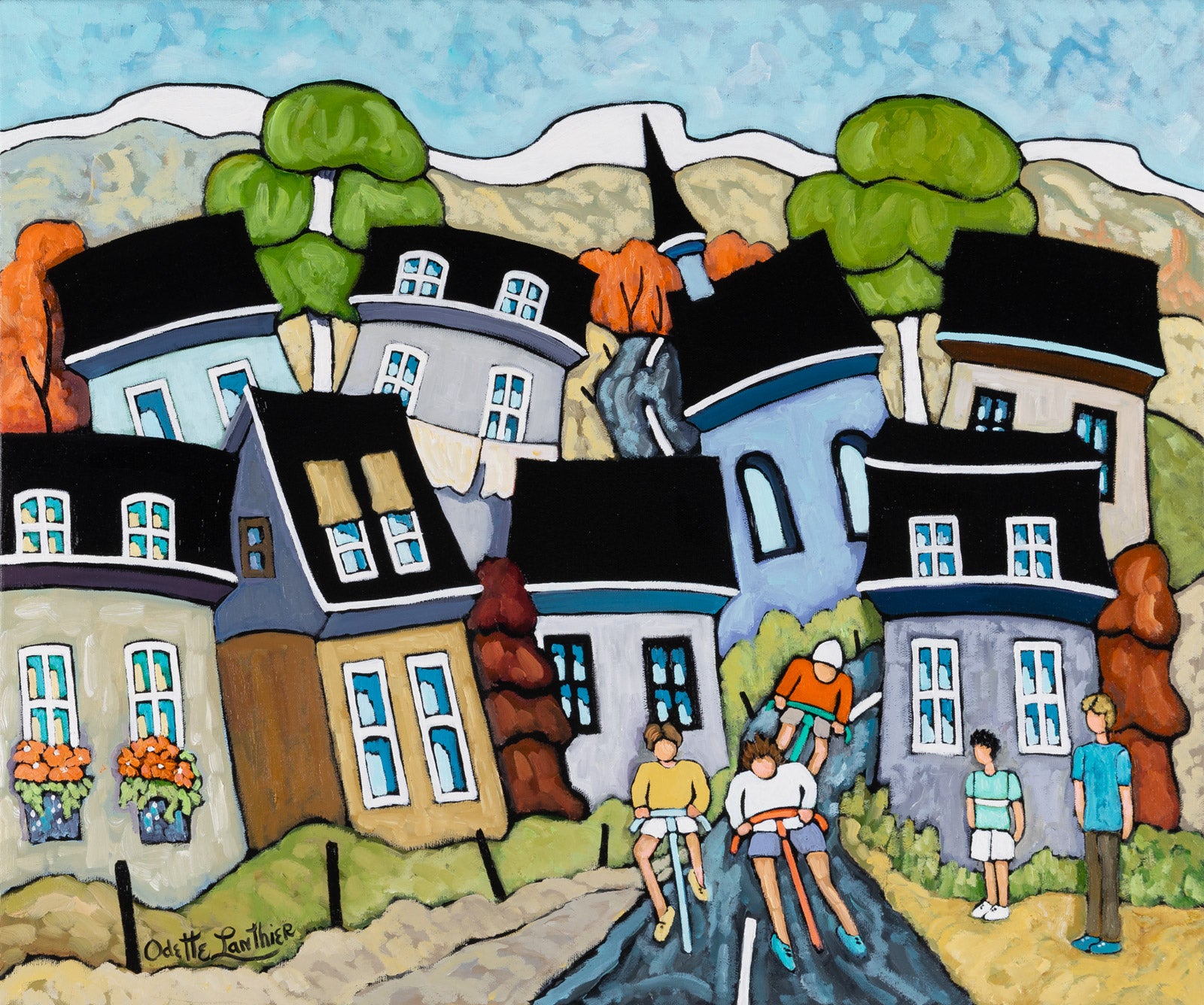 Cityscape “Courage Les Amis” by Odette Lanthier – oil on canvas.