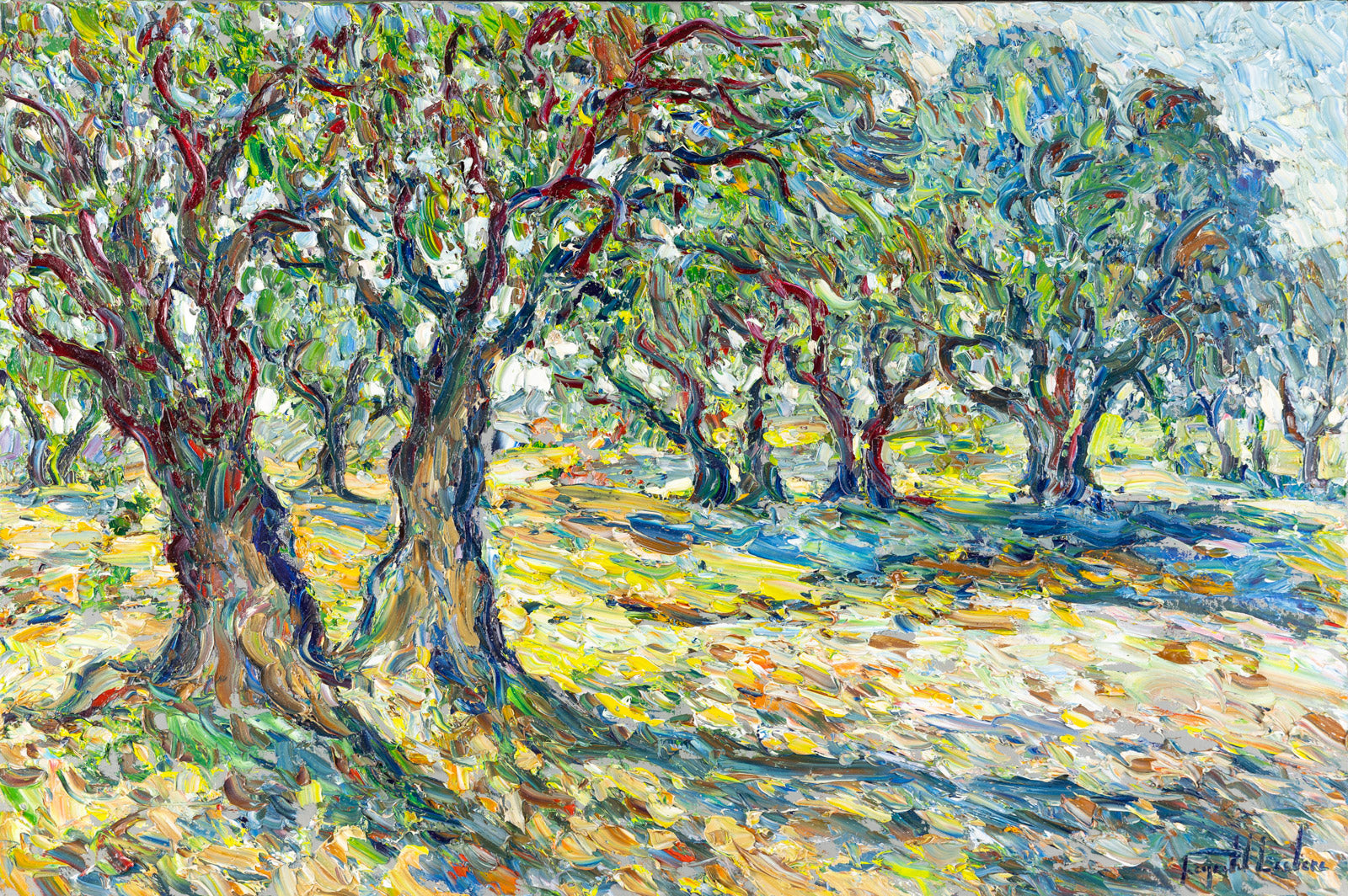 Landscape “Les Oliviers Du Domaine Saviou” by Raynald Leclerc – oil on canvas.
