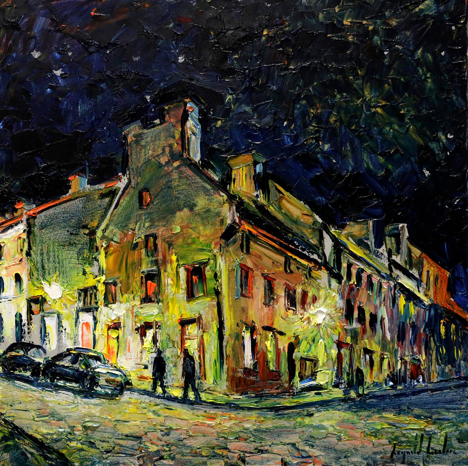 Cityscape “Place Royale La Nuit” by Raynald Leclerc – oil on canvas.