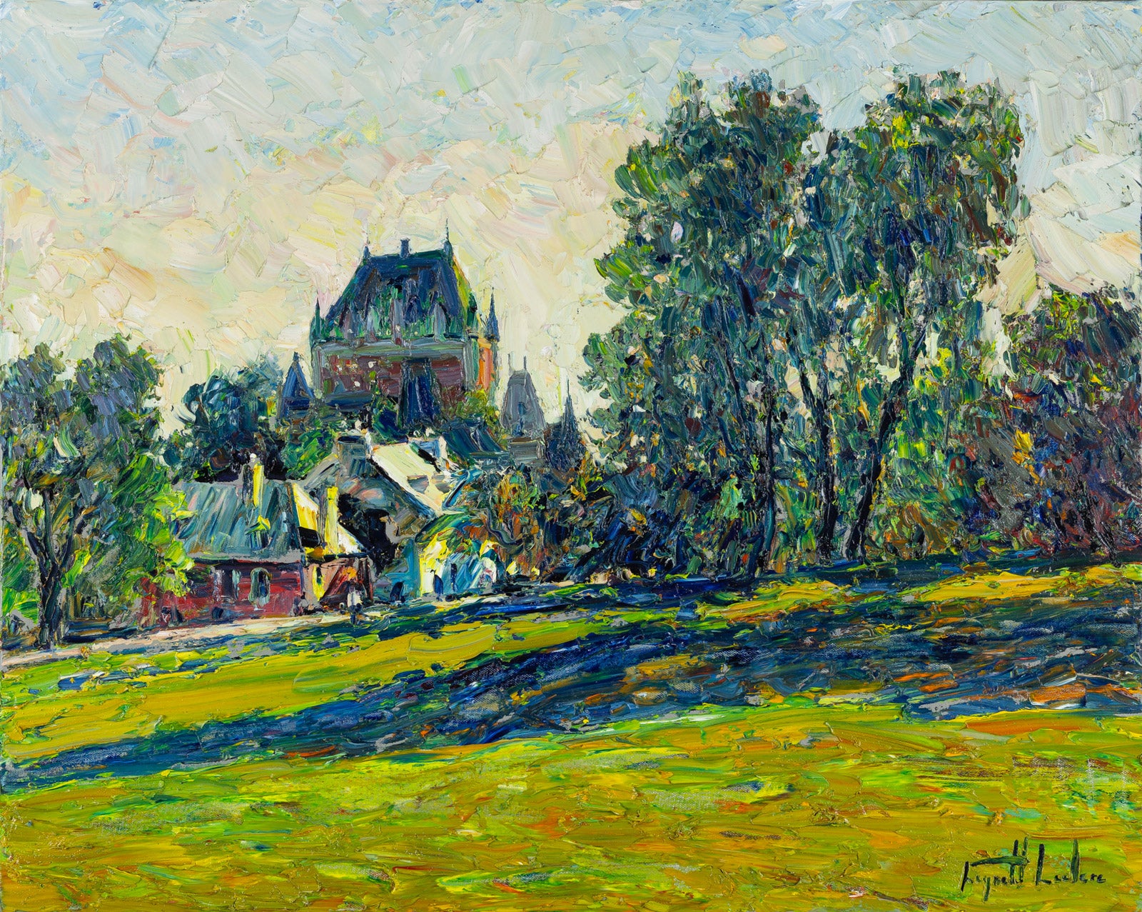 Landscape “Chateau Au Petit Matin” by Raynald Leclerc – oil on canvas.