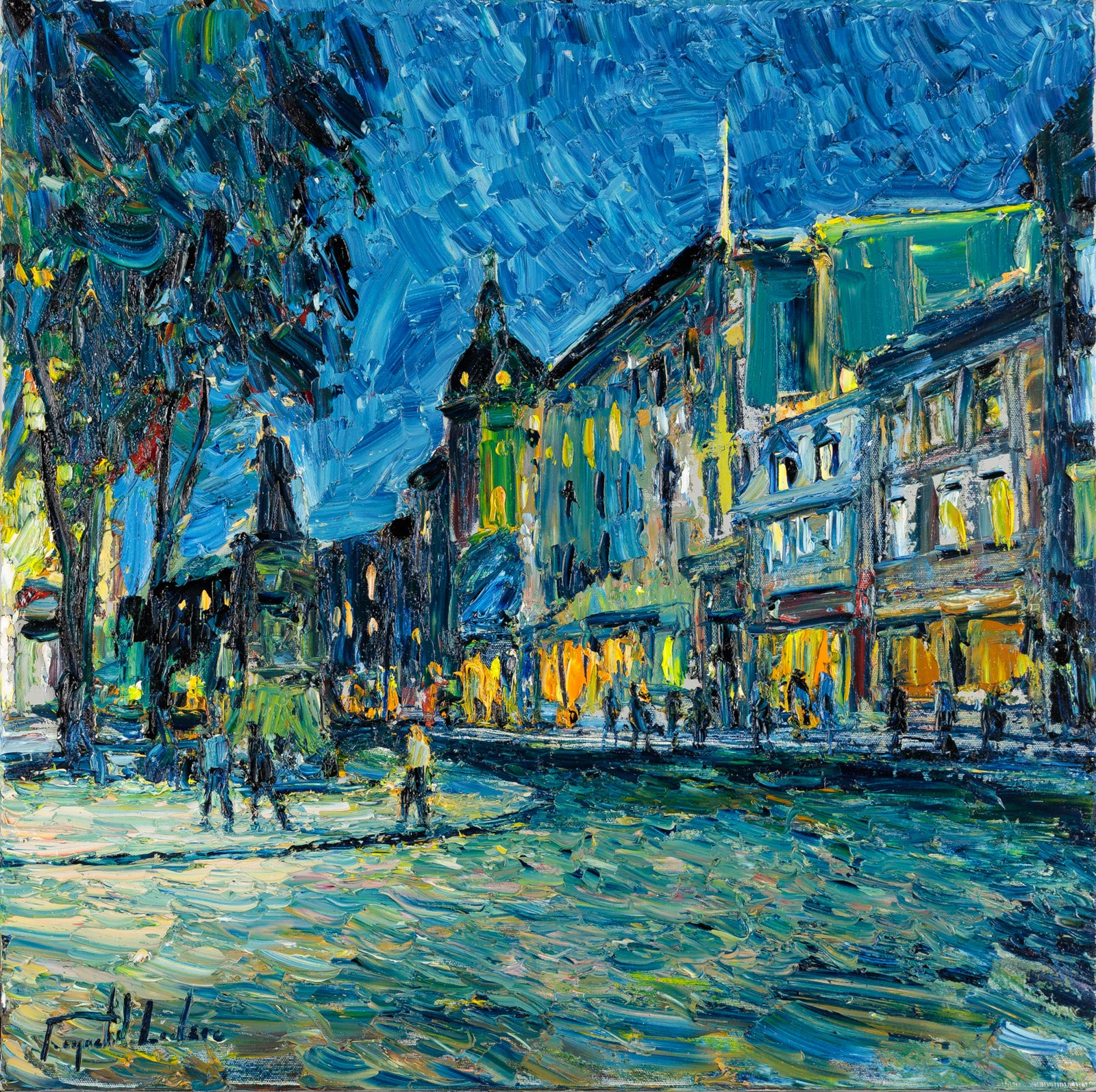 Cityscape “Rue Des Buade La Nuit” by Raynald Leclerc – oil on canvas.