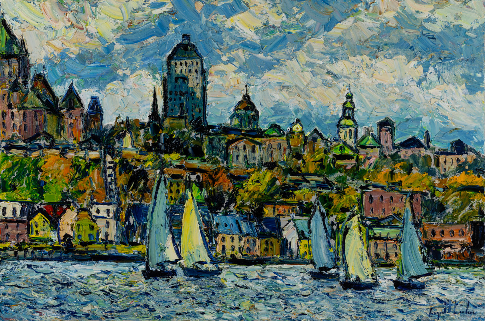Landscape “Cabotage Devant Quebec” by Raynald Leclerc – oil on canvas.