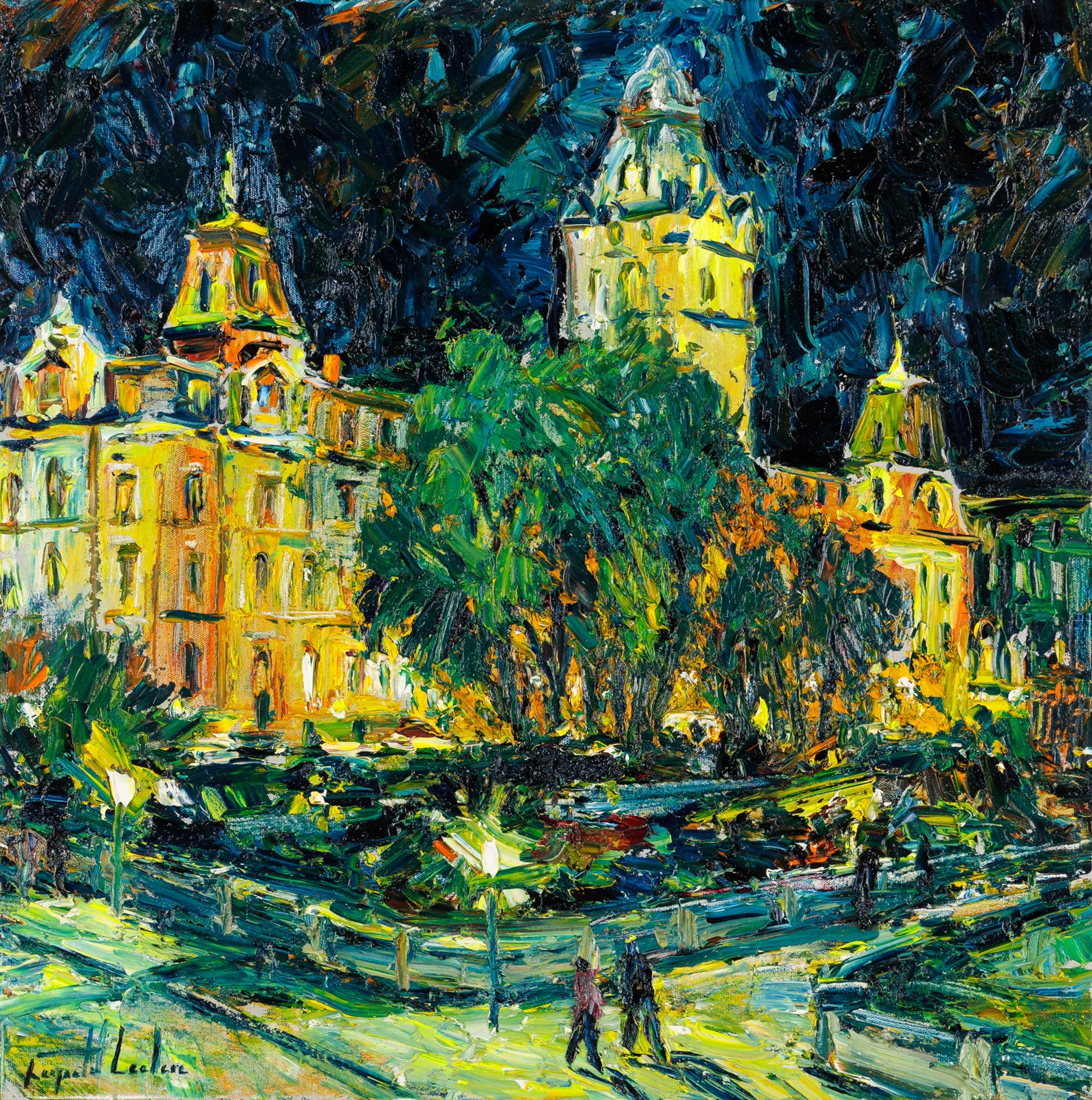 Cityscape “Parliament, Le Nuit” by Raynald Leclerc – oil on canvas.
