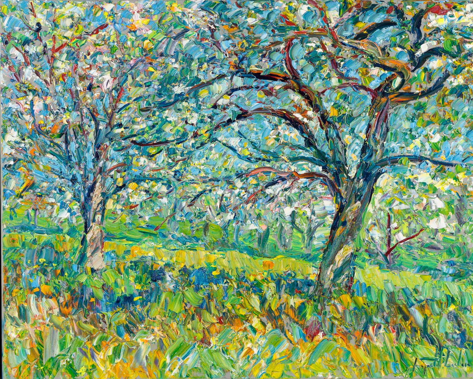 Landscape “Le Verger En Fleurs” by Raynald Leclerc – oil on canvas.