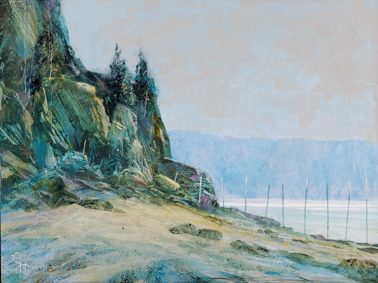 Landscape “The Weir” by Peter Leckett – acrylic on panel.