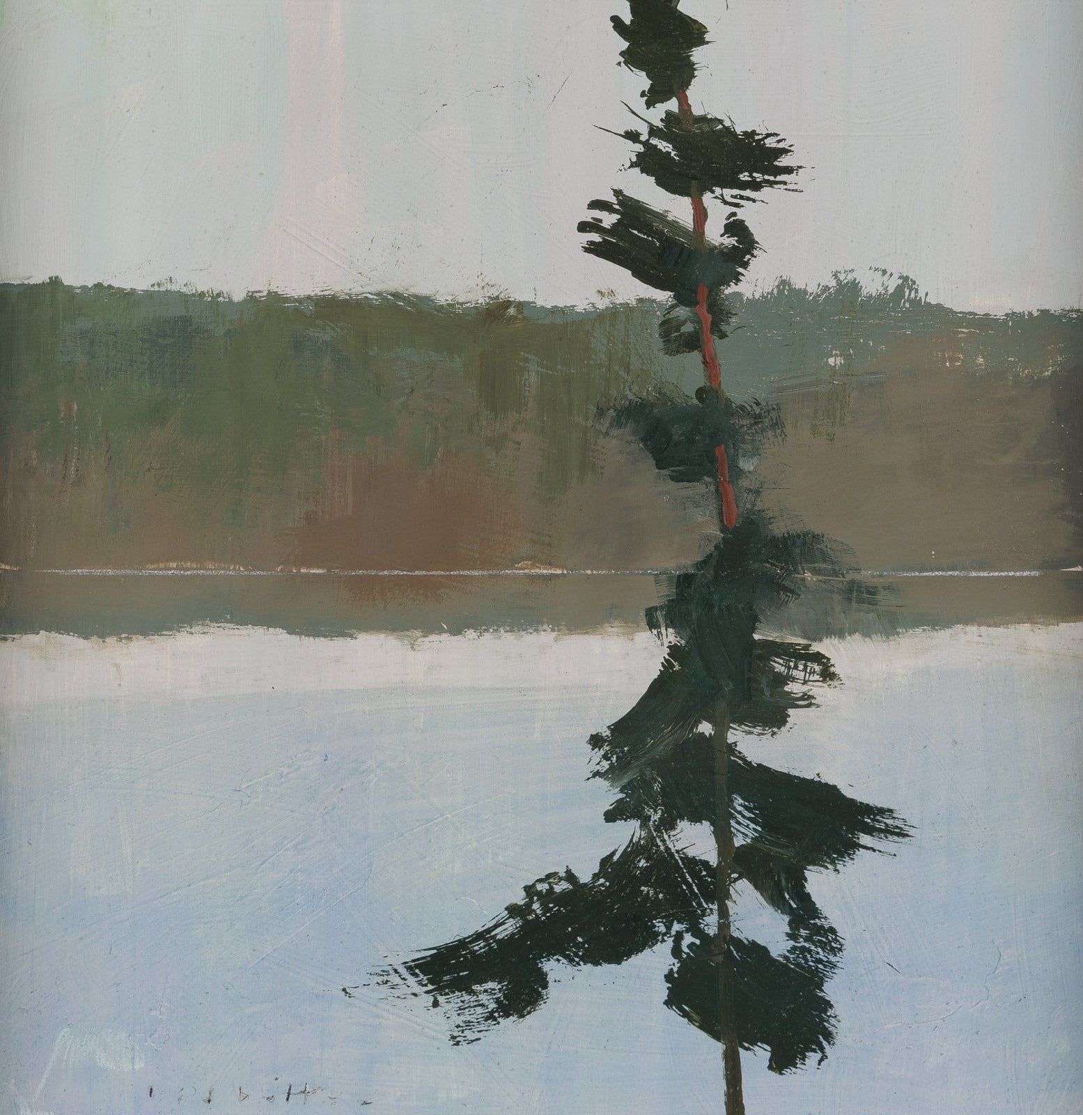 Tree reflection in water with a blurred background