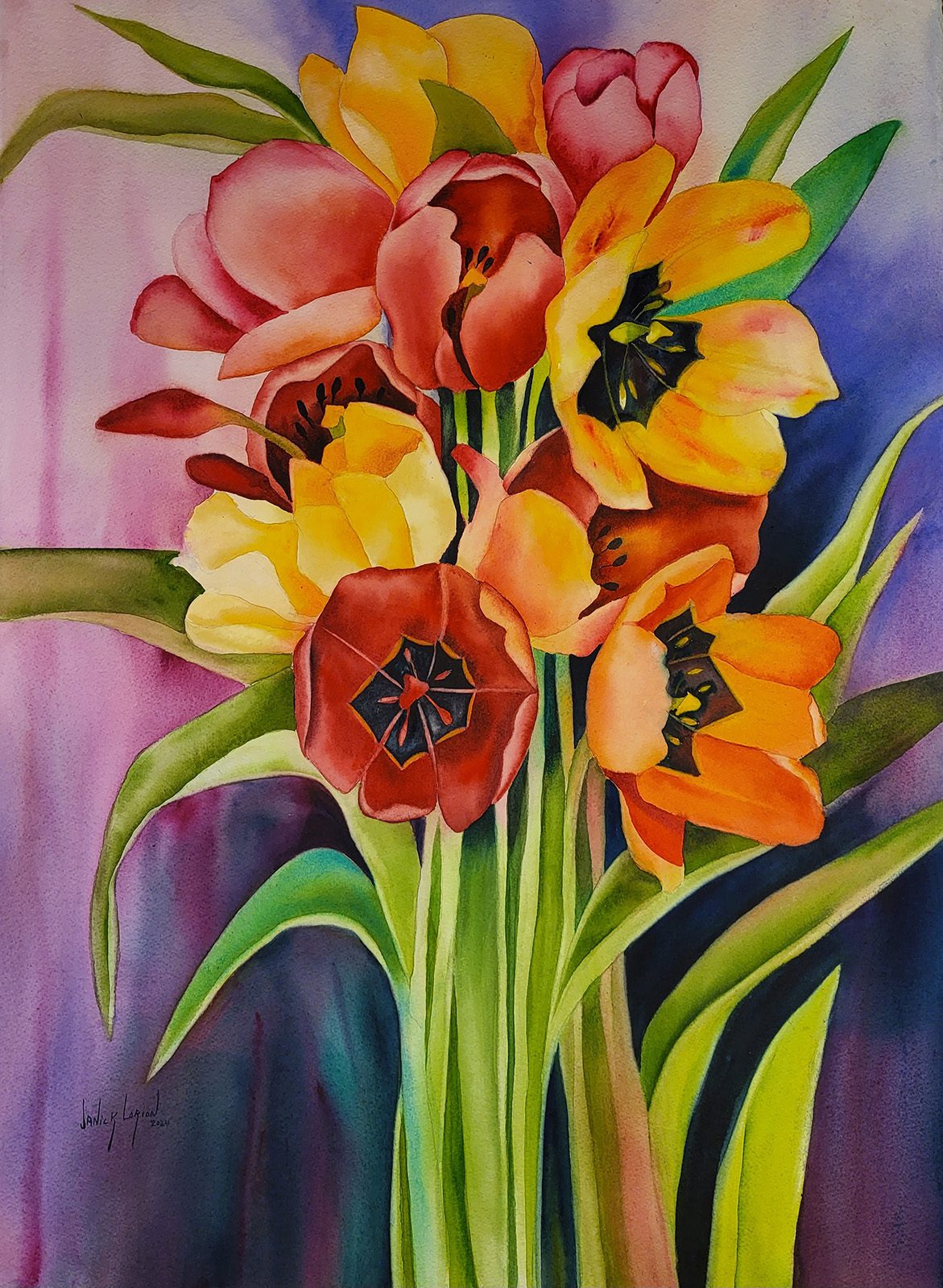 Floral “A Spring Palette” by Janick Lorion – watercolour on paper.