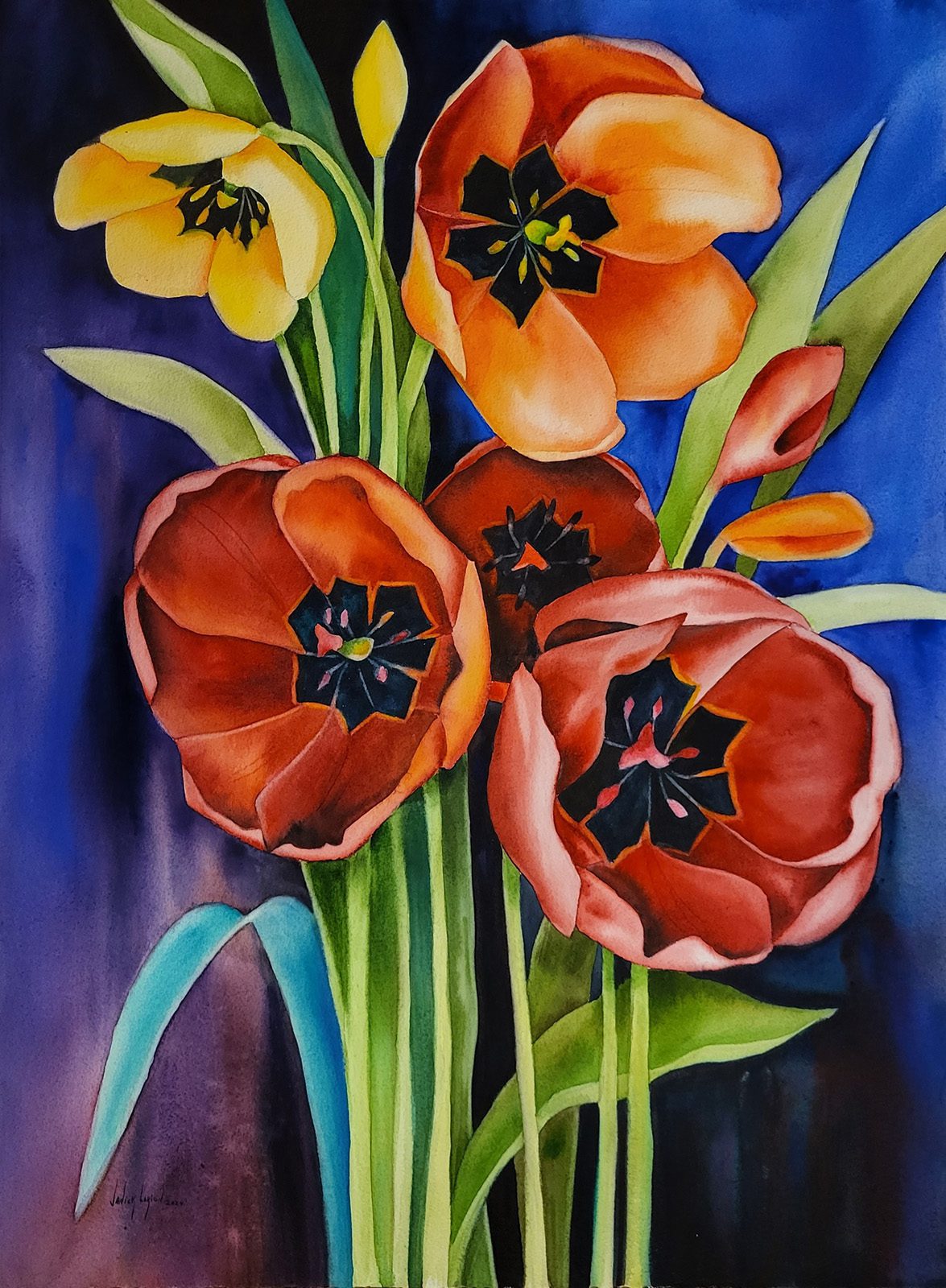 Floral “Return Of Colours” by Janick Lorion – watercolour on paper.