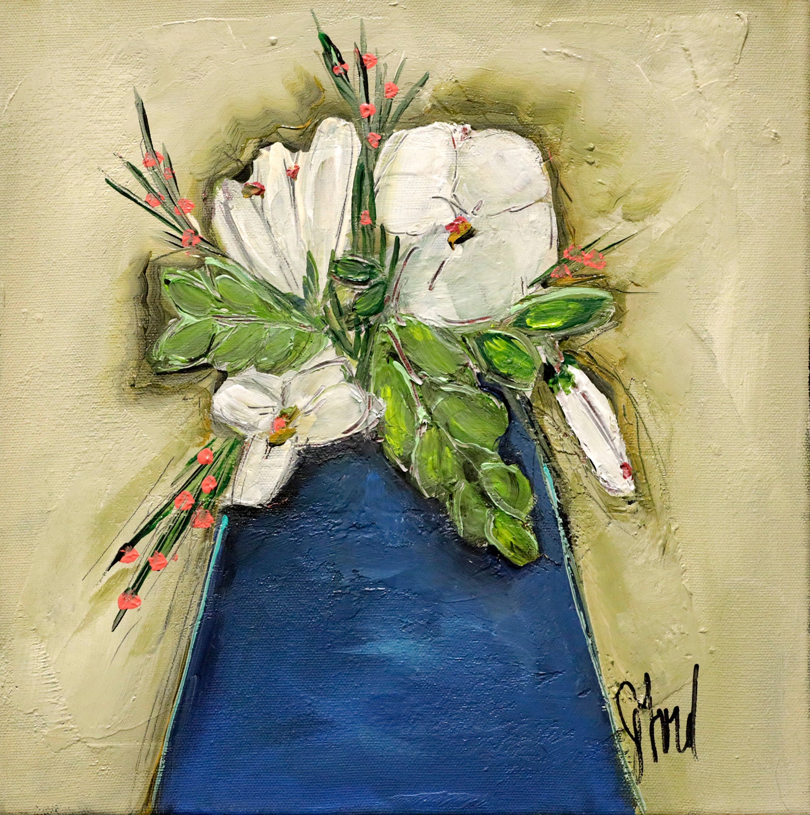 Floral “Petites Bouquet De Blanc” by Josee Lord – acrylic on canvas.