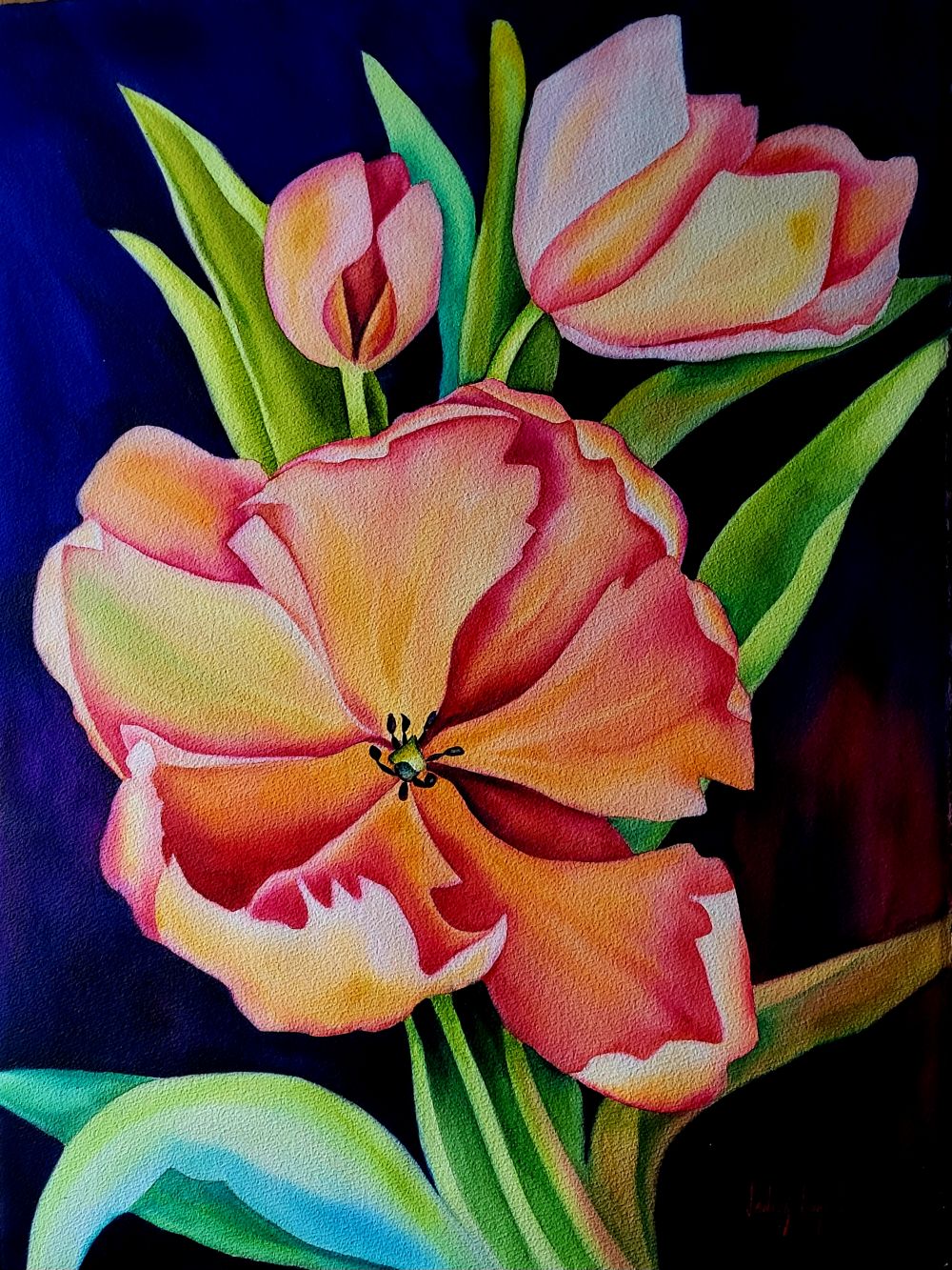 Floral “A Stretch Of Spring” by Janick Lorion – watercolour on paper.