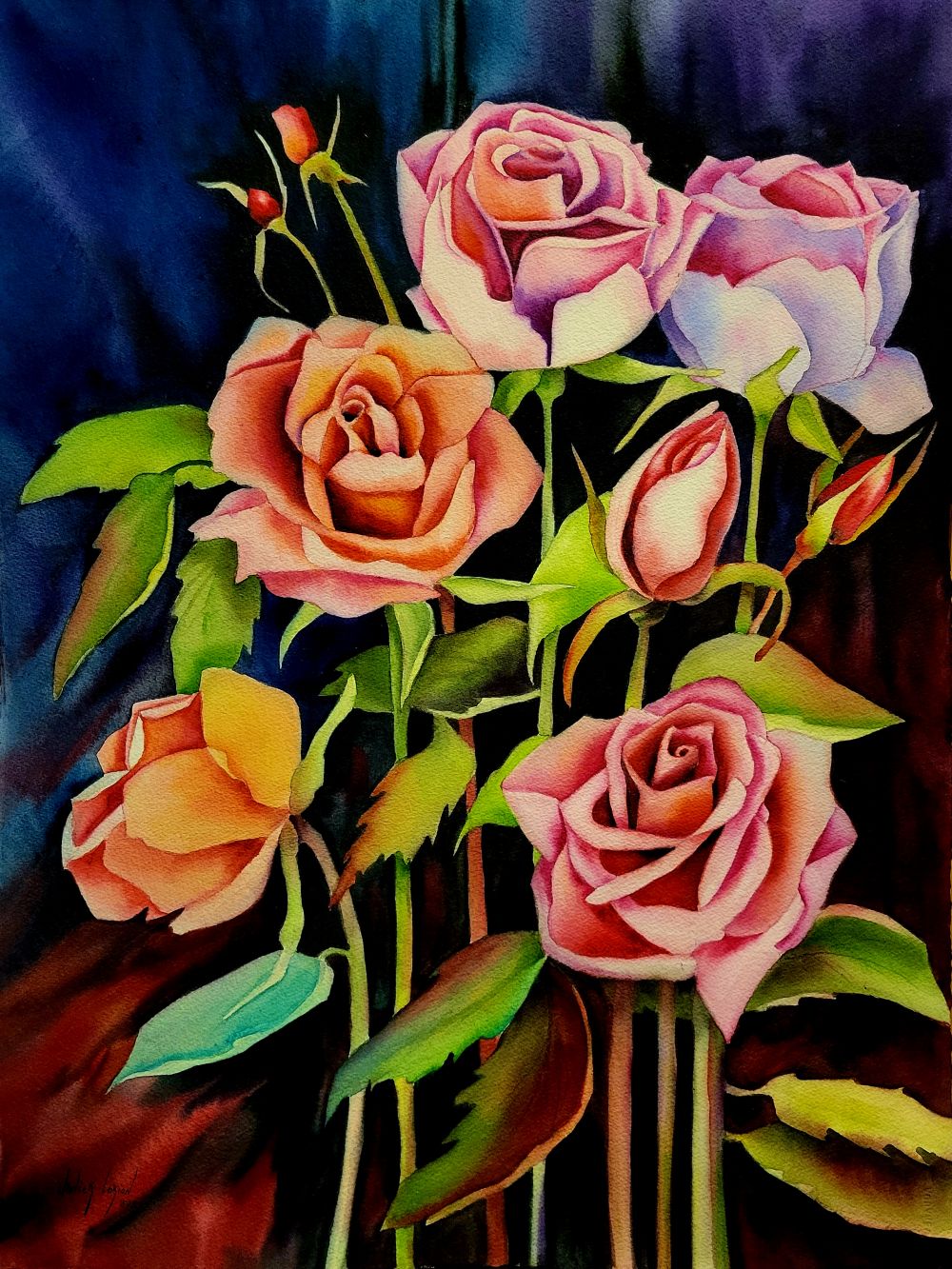 Floral “Faithful” by Janick Lorion – watercolour on paper.