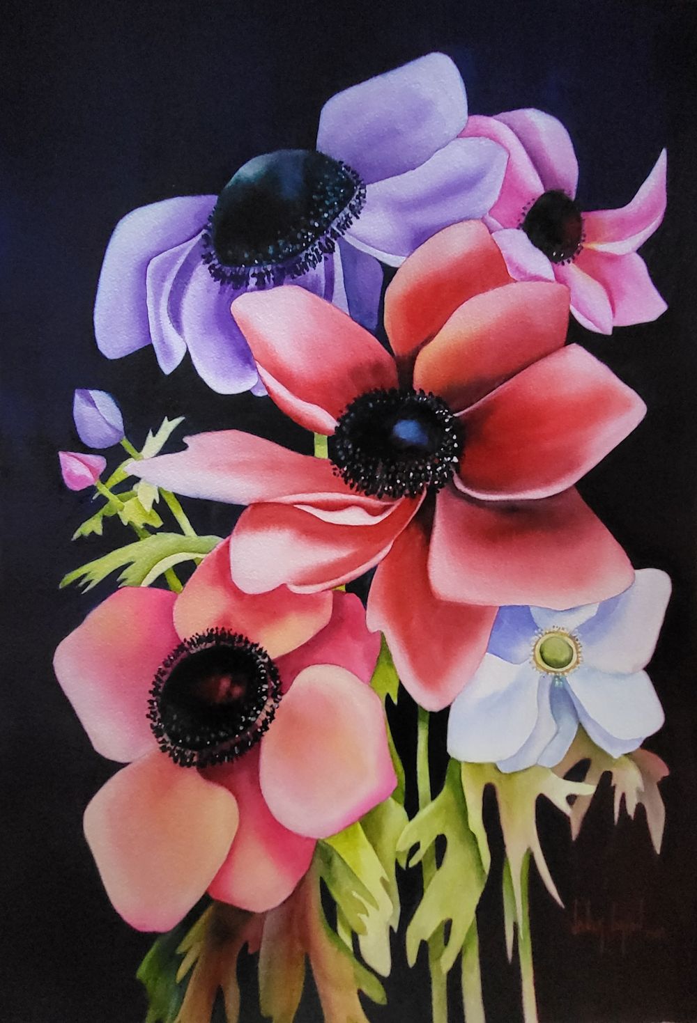 Floral “Gentle Petals” by Janick Lorion – watercolour on paper.